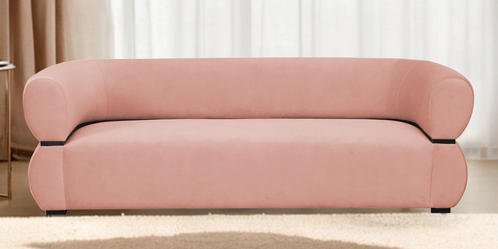 Kula Velvet 3 Seater Sofa In Blush Pink Colour - Febonic Living
