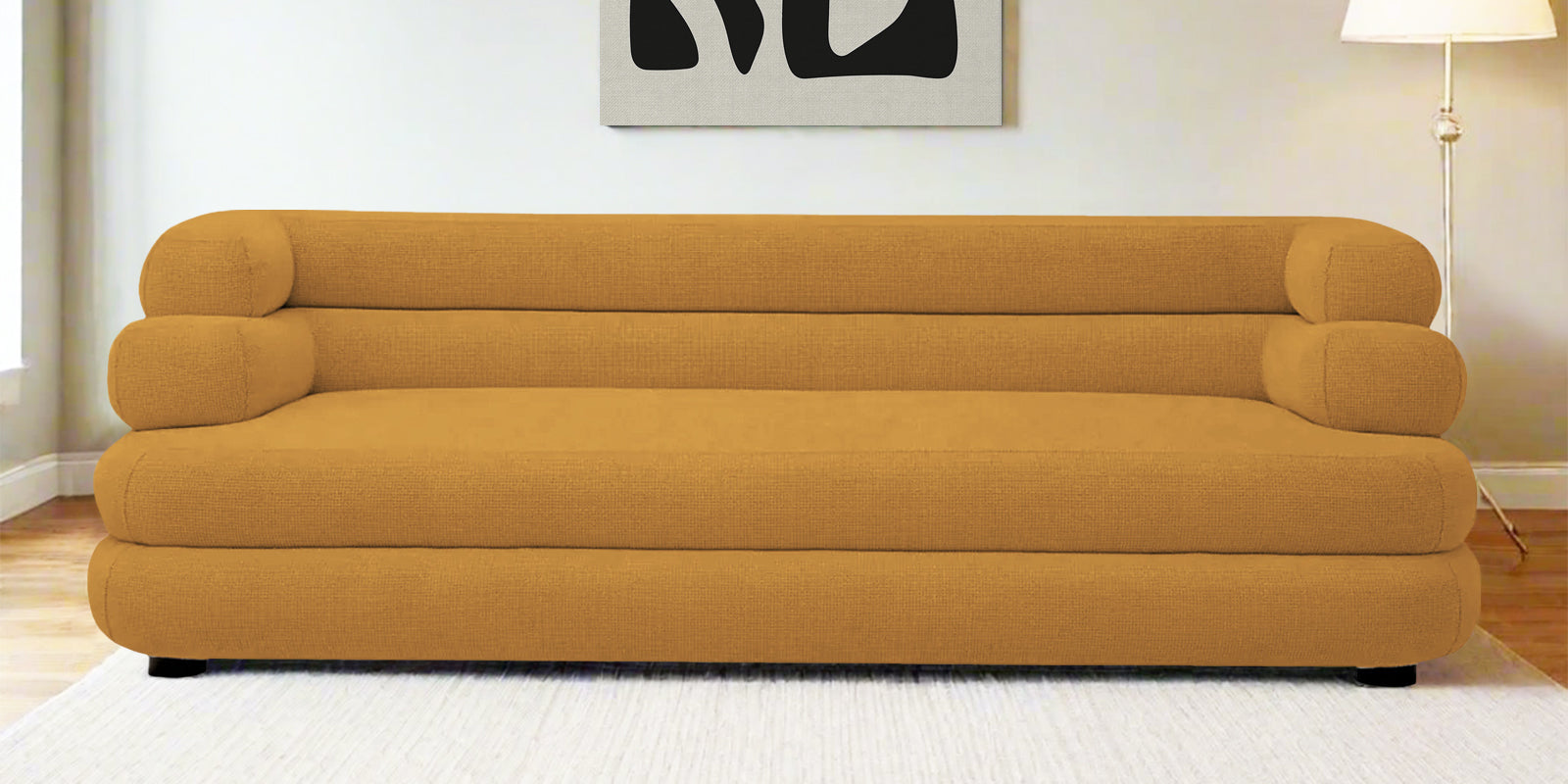 Wener Fabric 3 Seater Sofa In Corn Yellow Colour - Febonic Living