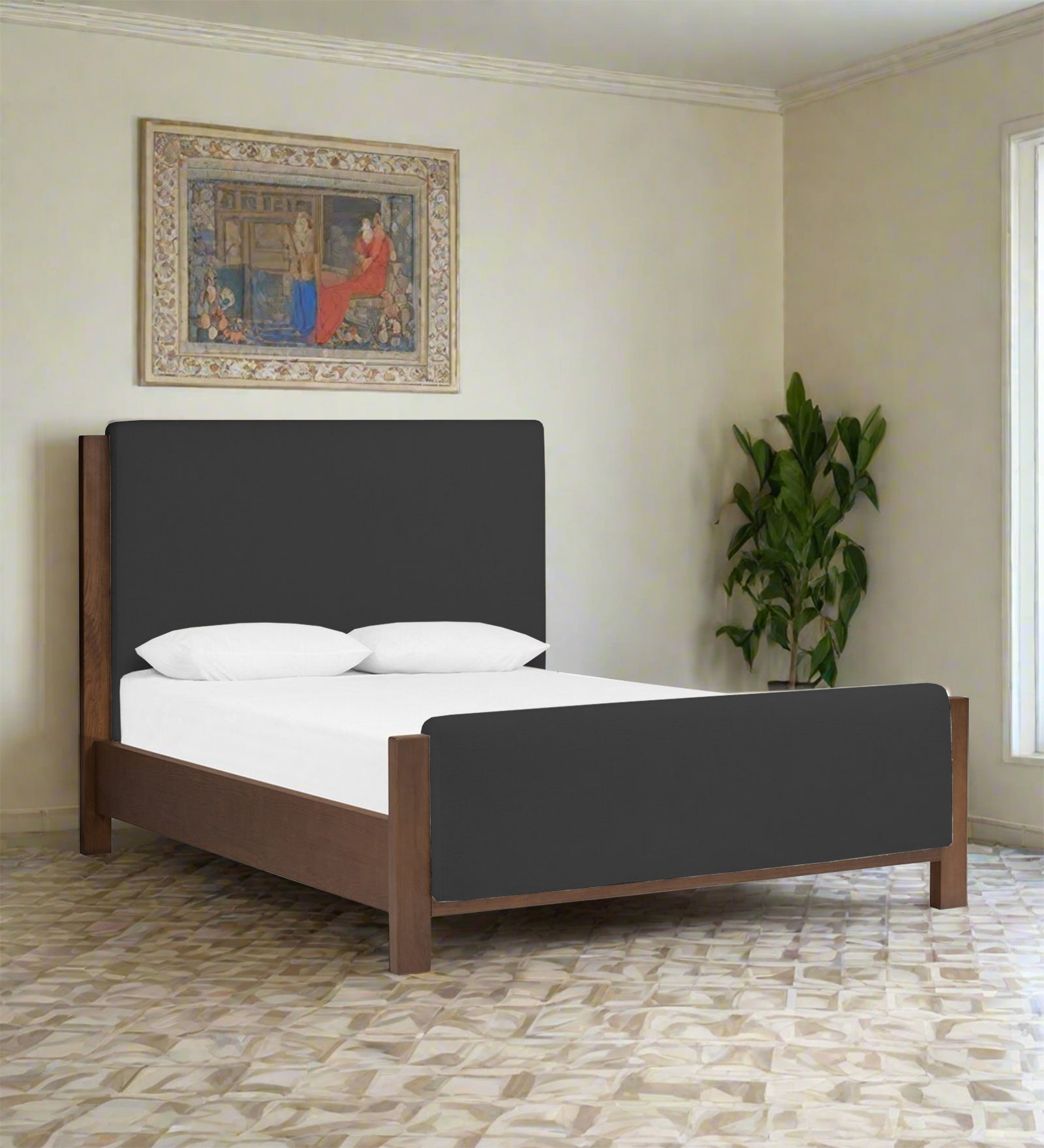Zoro Boucle Fabric Queen Size Bed in Shadow Grey Colour - Febonic Living
