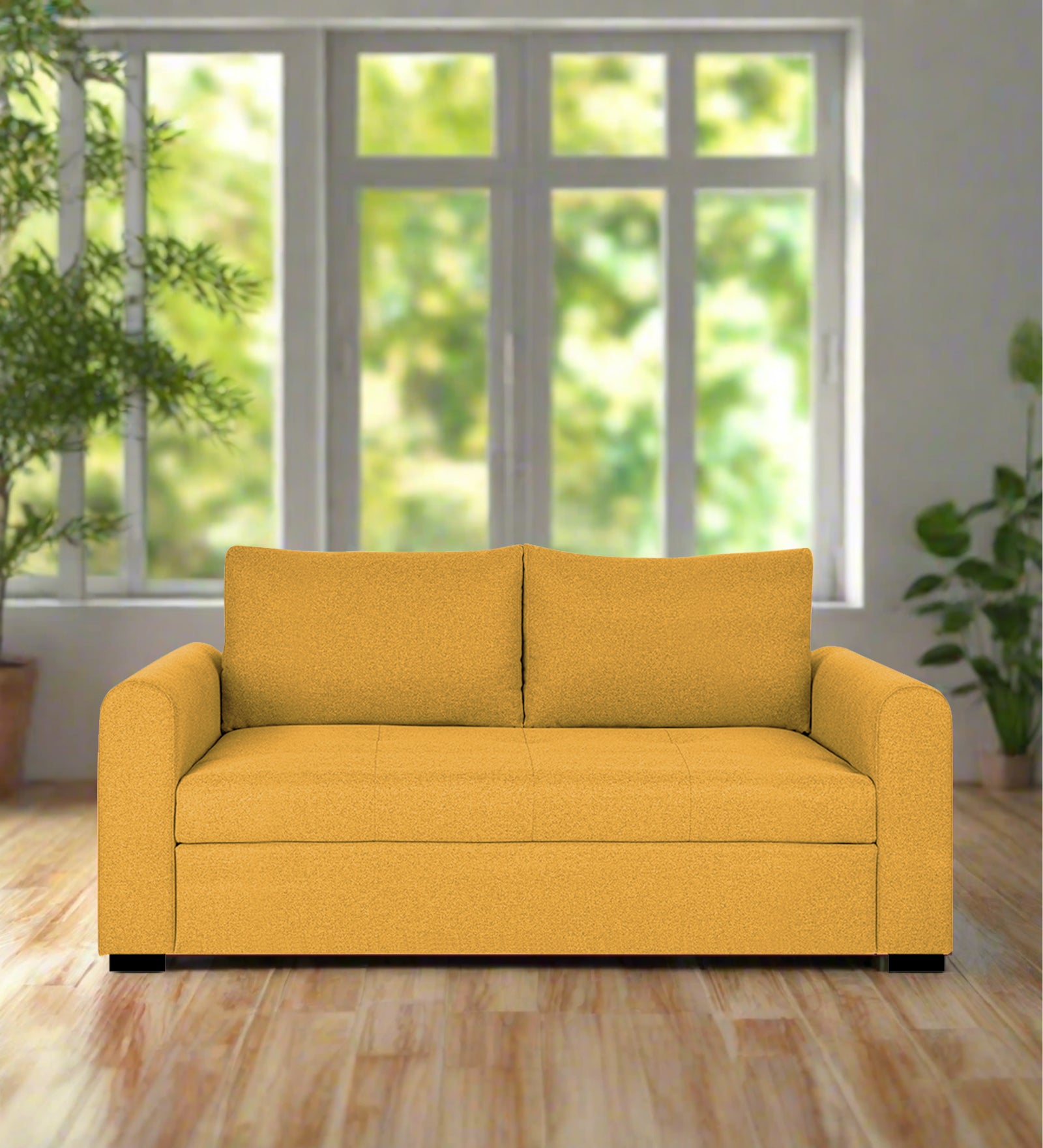 Sigma Fabric 2 Seater Sofa In Bold Yellow Colour - Febonic Living