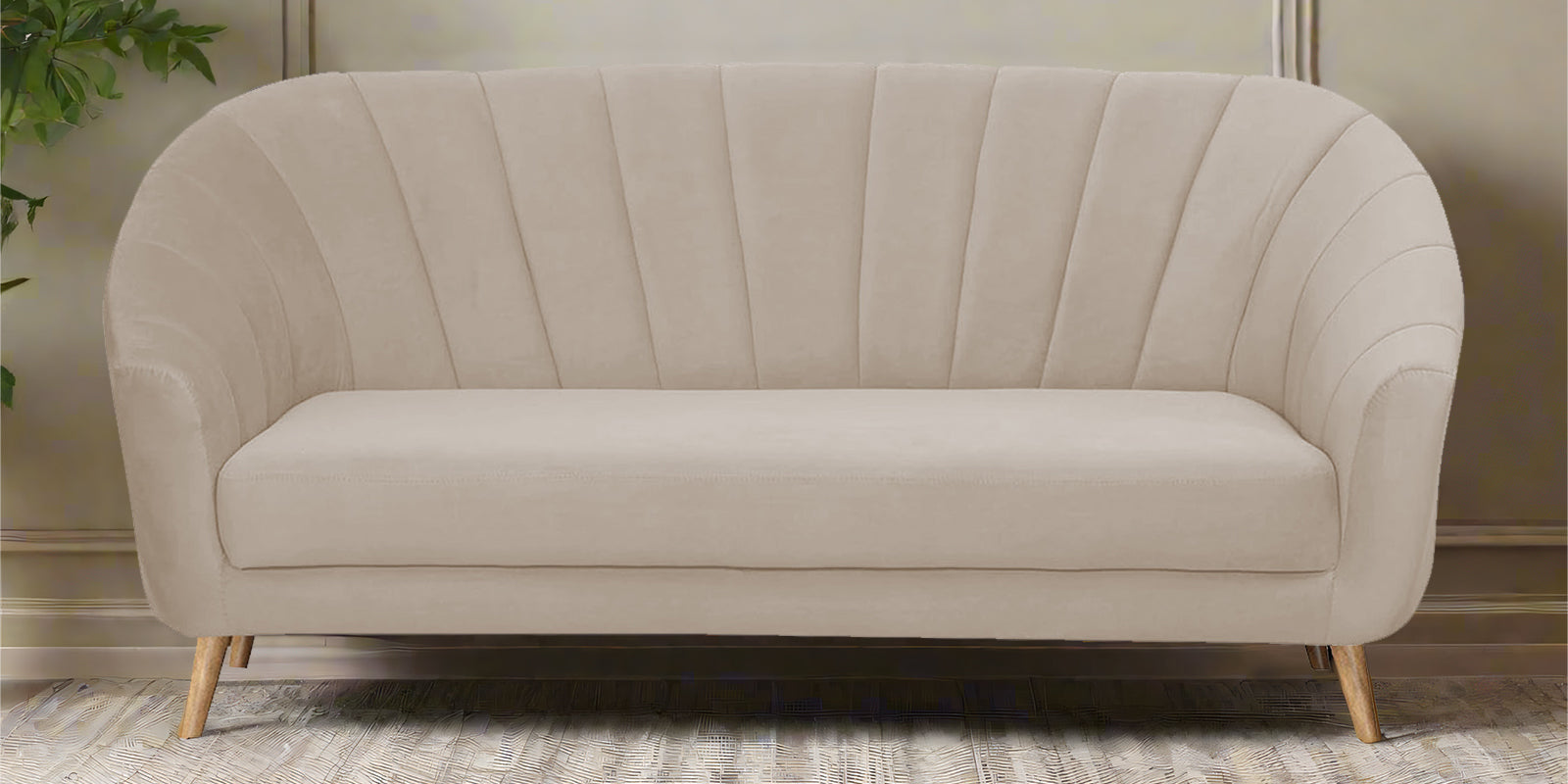 Kaylee Velvet 3 Seater Sofa In Cream Beige Colour - Febonic Living
