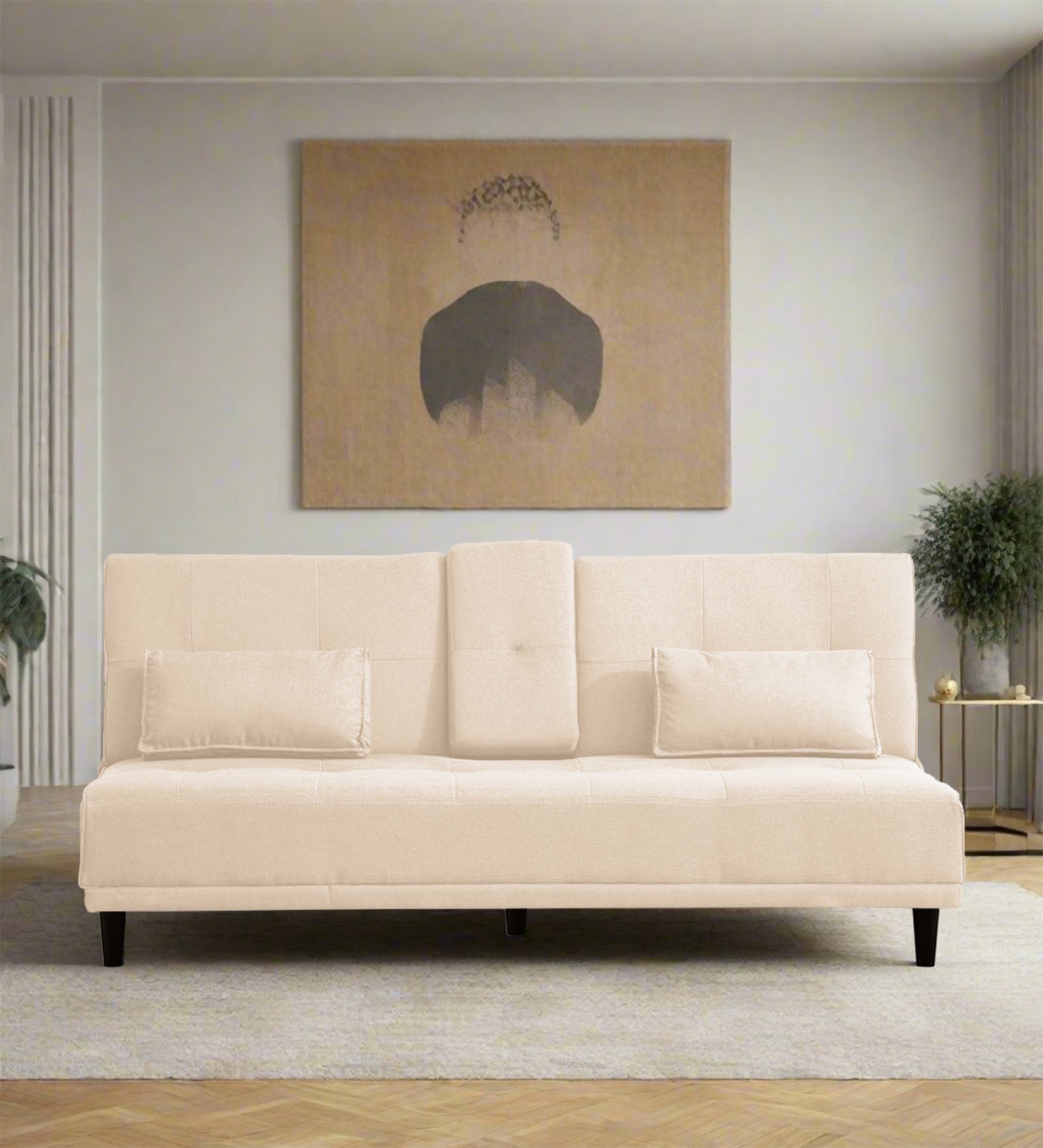 Jerry Fabric 3 Seater Convertible Sofa Cum Bed In Woom Beige Colour - Febonic Living