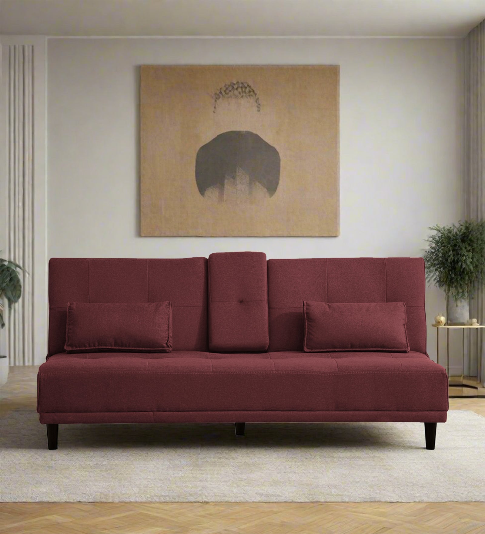 Jerry Fabric 3 Seater Convertible Sofa Cum Bed In Blaze Red Colour - Febonic Living