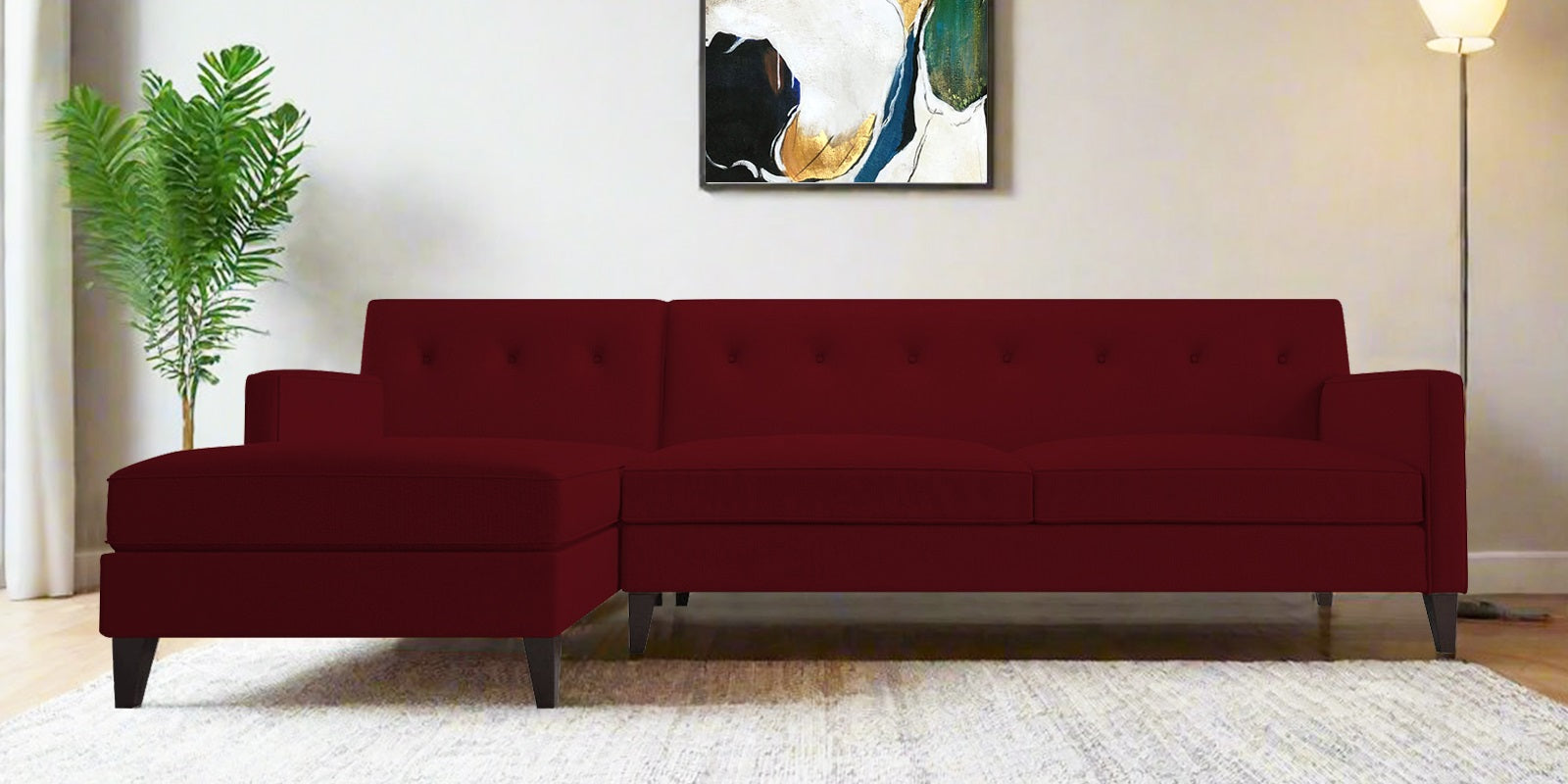 Miller Fabric RHS Sectional Sofa (3+Lounger) In Ruby Red Colour - Febonic Living