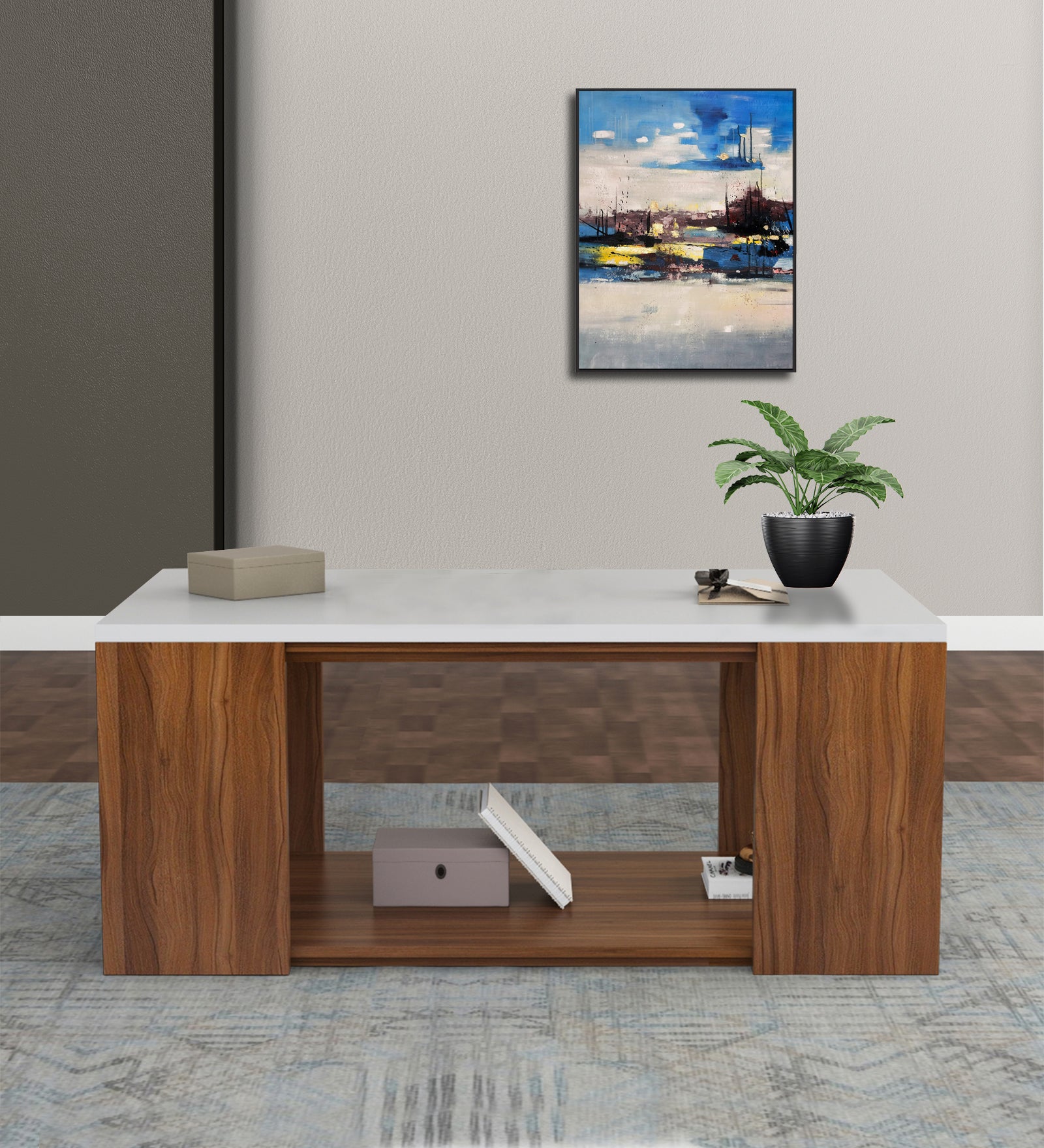 Misi Coffee Table In Oral Walnut & Frosty White Finish - Febonic Living