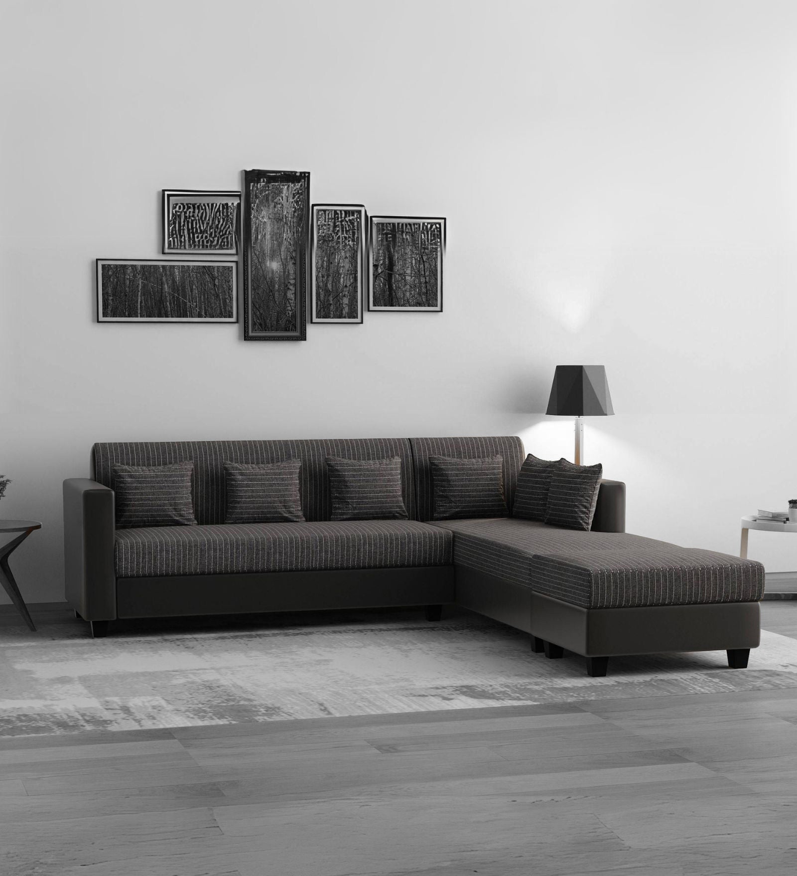 Baley Fabric LHS Sectional Sofa (3+Lounger) In Lama Black Colour - Febonic Living