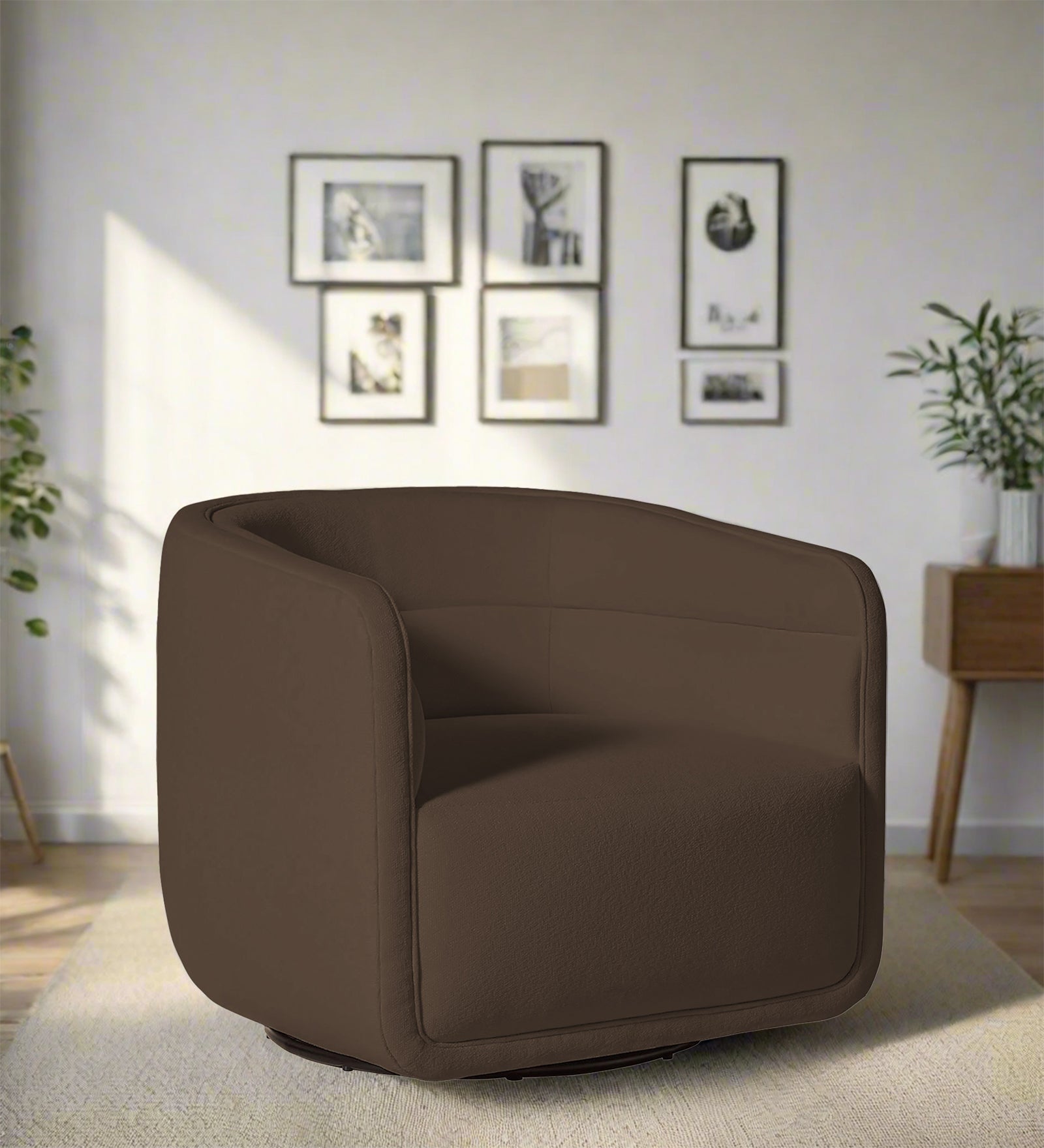 Ria Fabric Swivel Chair in Rosy Brown Colour