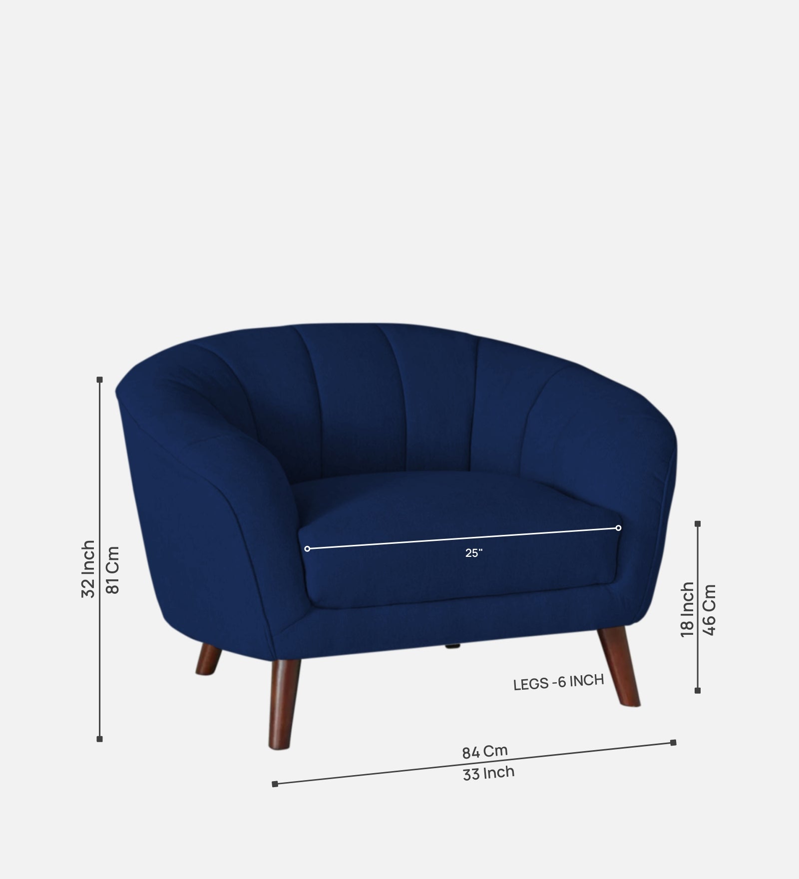 Benjamin Fabric 1 Seater Sofa In Royal Blue Colour - Febonic Living