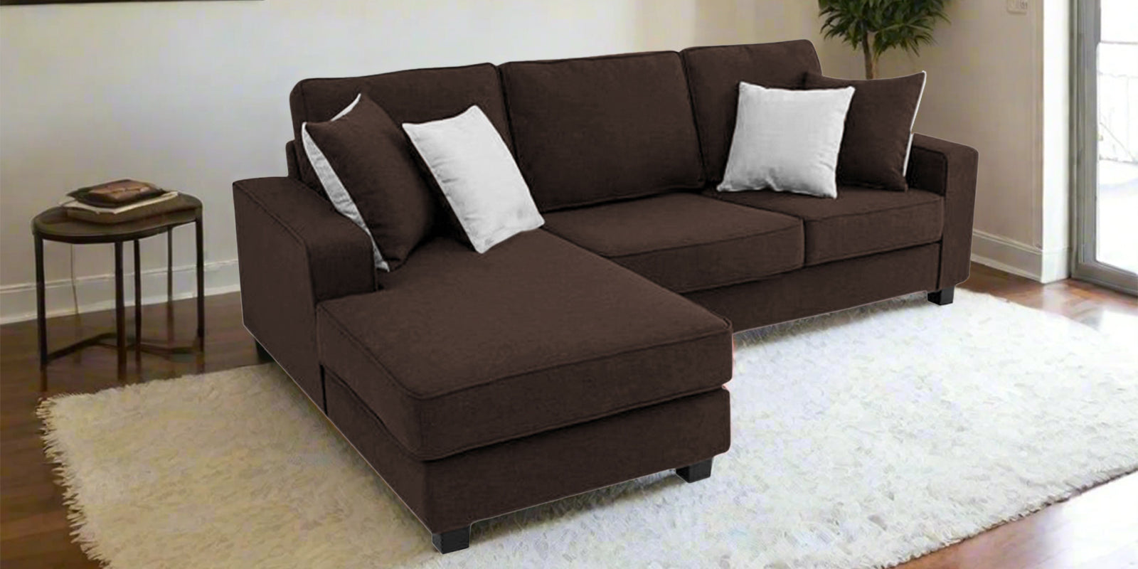 Ladybug Fabric RHS Sectional Sofa (2+Lounger) In Coffee Brown Colour - Febonic Living