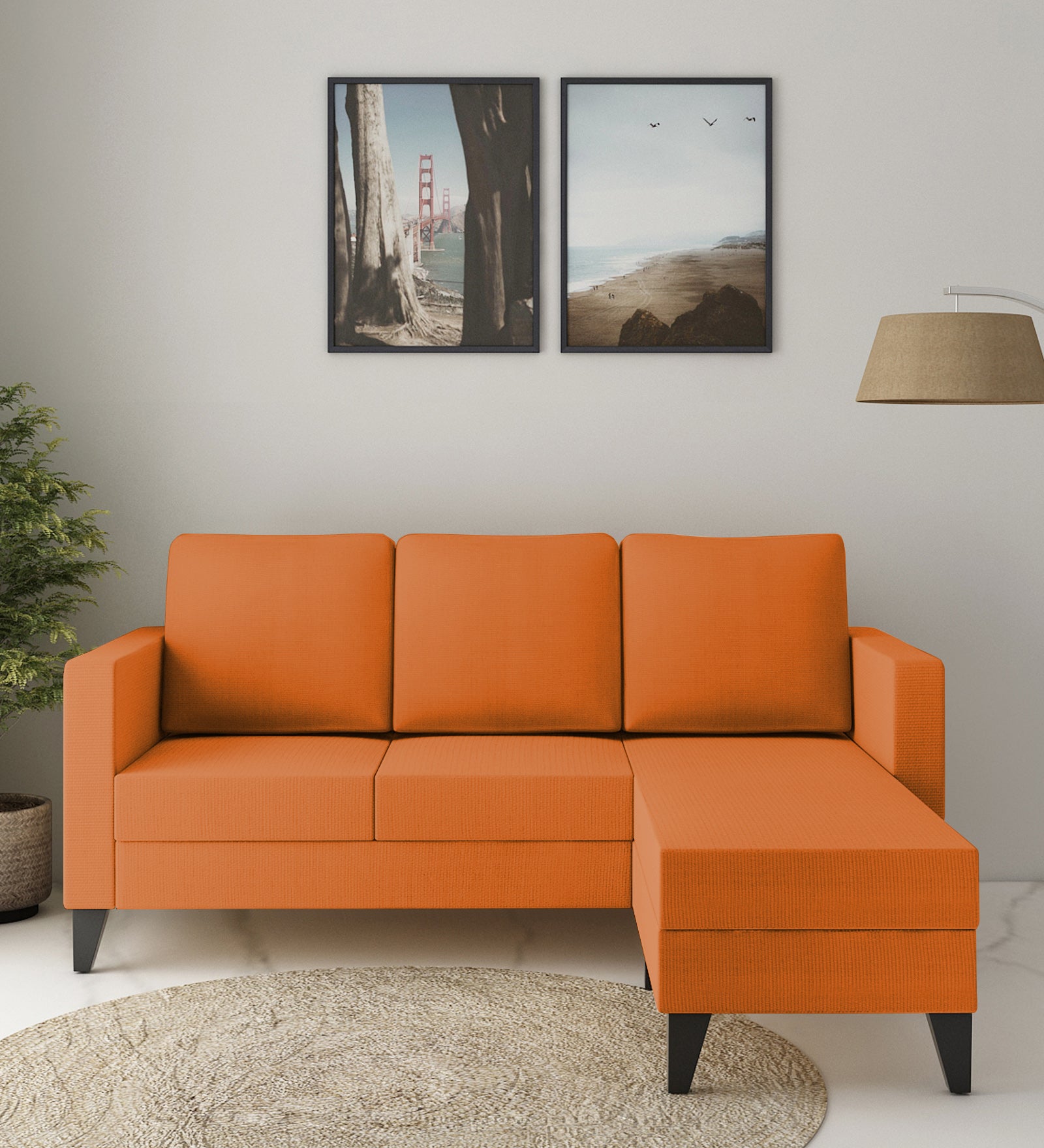 Nori Fabric LHS Sectional Sofa (2+Lounger) In Dark Orange Colour - Febonic Living