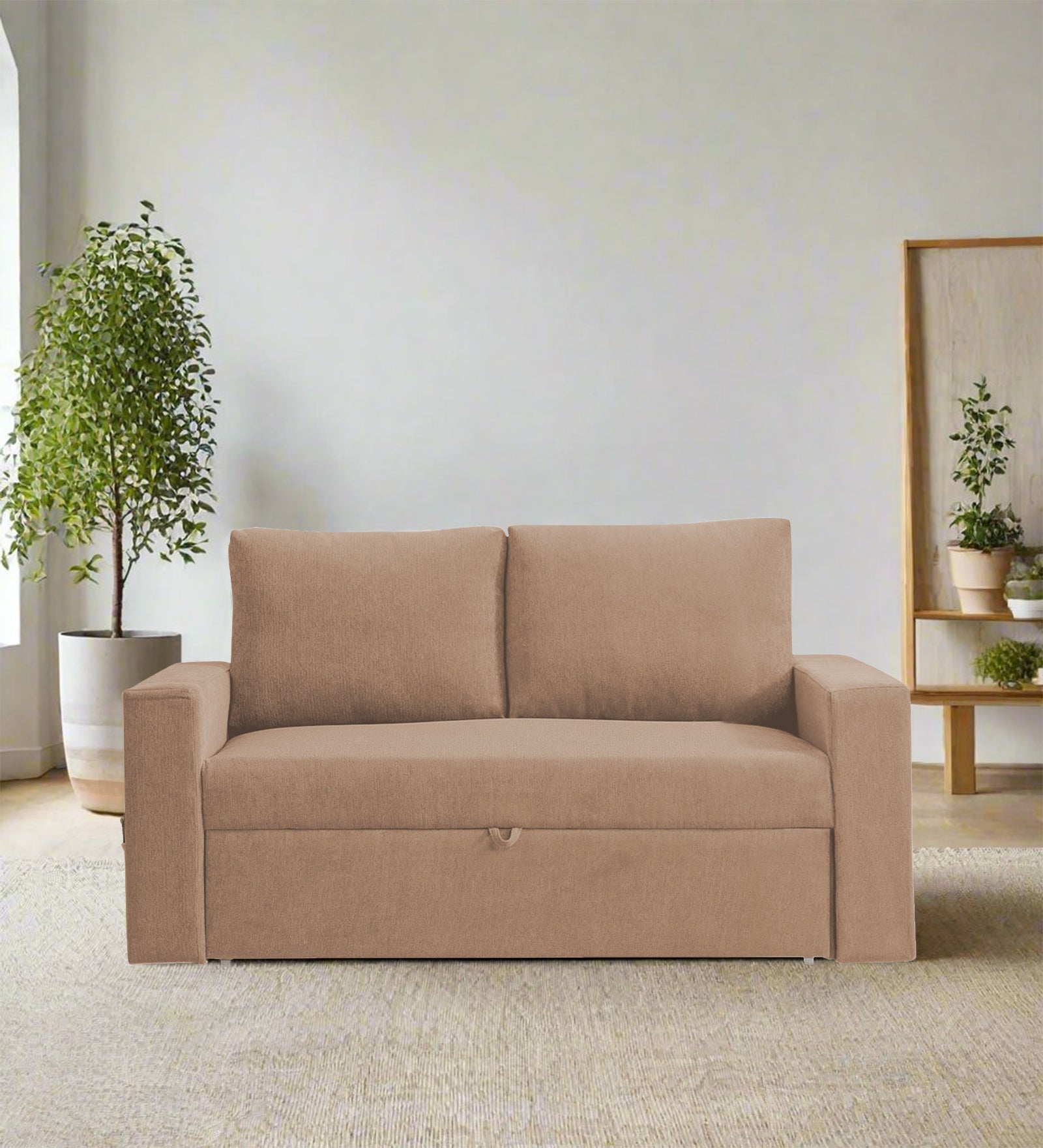 Kara Fabric 2 Seater Pull Out Sofa Cum Bed In Cosmic Beige Colour - Febonic Living