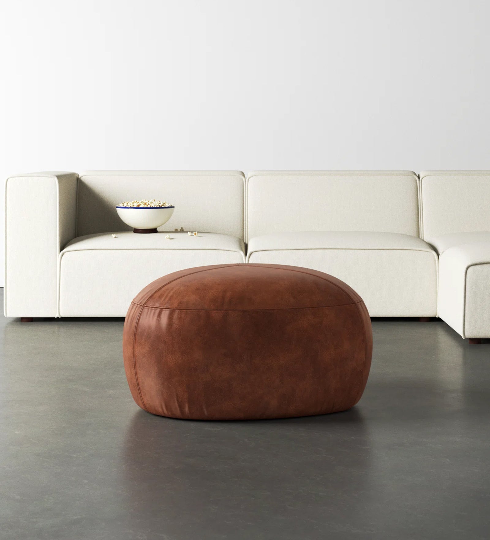 Buddy Leatherette Pouffe In Cinnamon Brown Colour - Febonic Living