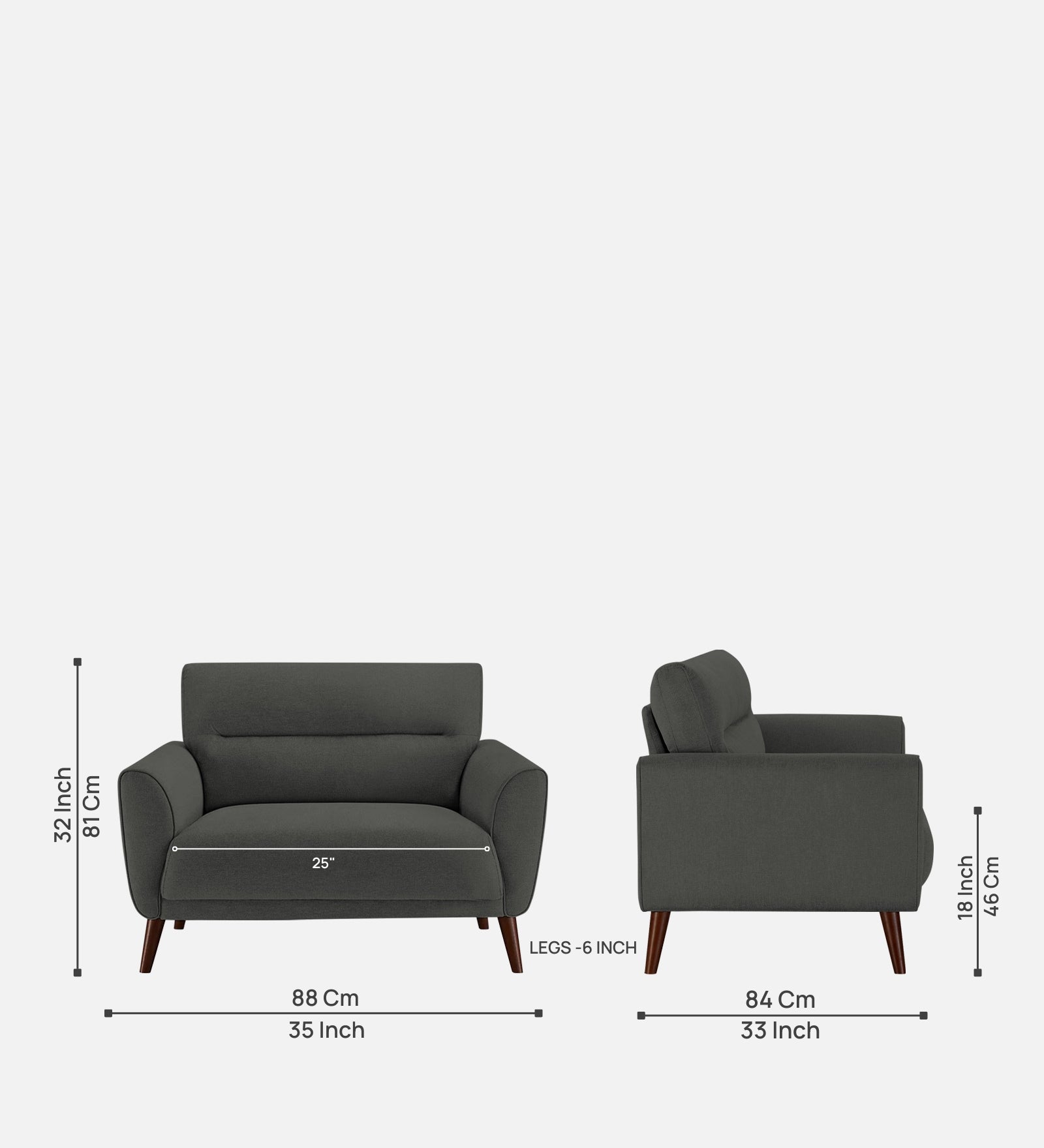 Castro Fabric 1 Seater Sofa In Charcoal Grey Colour - Febonic Living