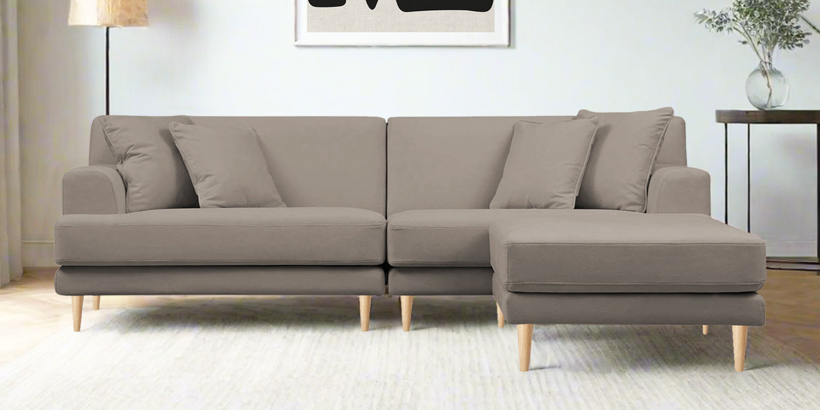Woody Fabric LHS Sectional Sofa (3+Lounger) In Oat Beige Colour - Febonic Living