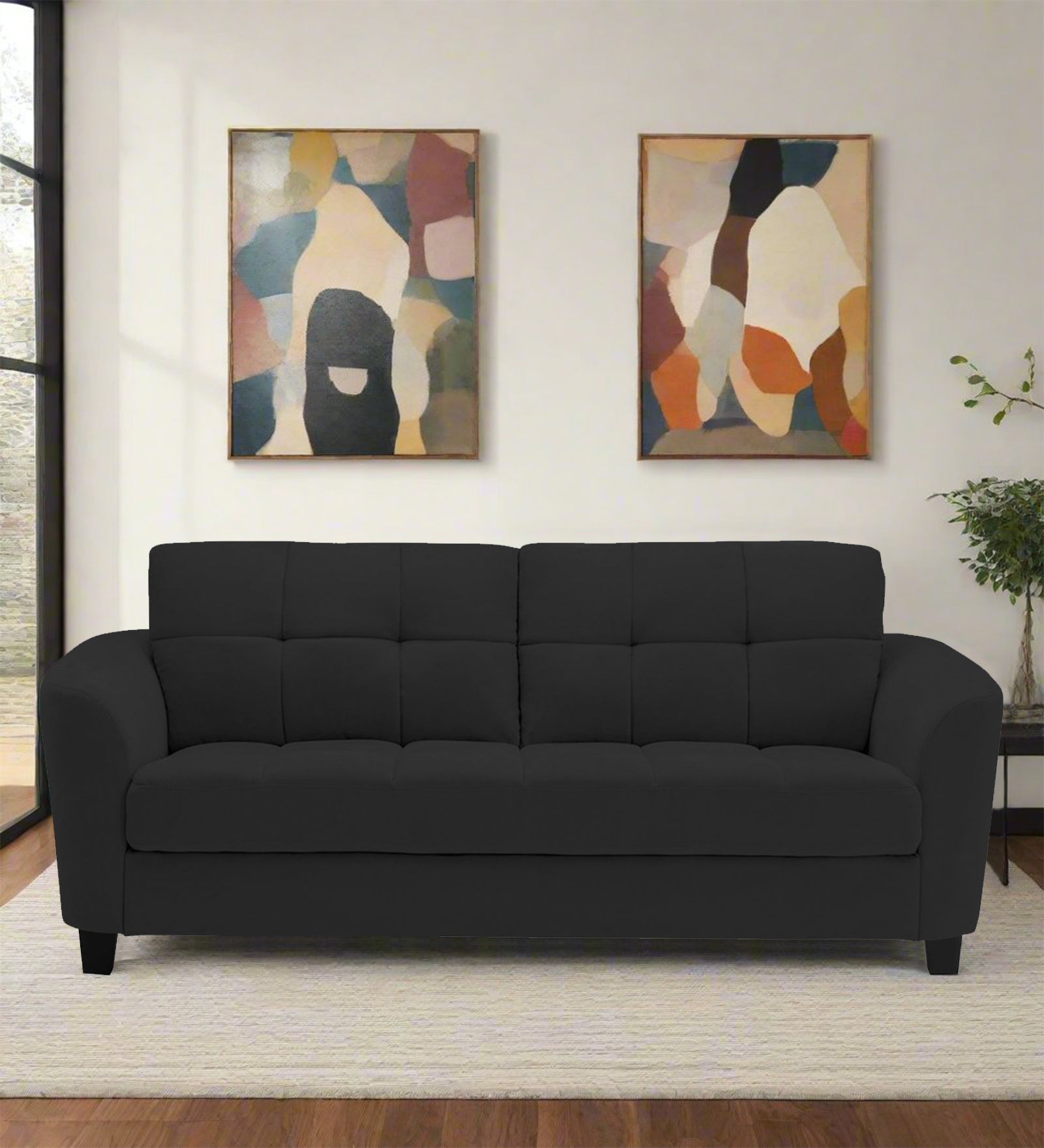 Mulan Fabric 2 Seater Sofa In Bitter Black Colour - Febonic Living