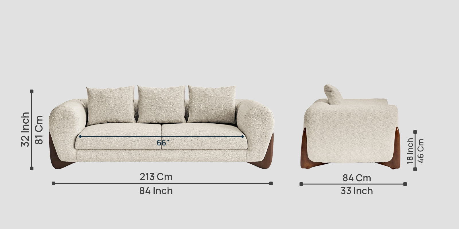 Boko Boucle 3 Seater Sofa In Shell White Colour - Febonic Living