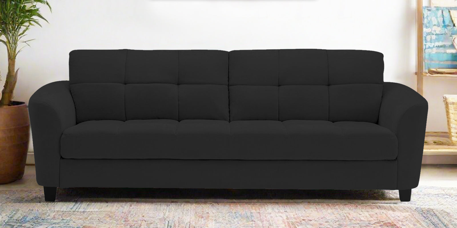 Mulan Fabric 3 Seater Sofa In Bitter Black Colour - Febonic Living