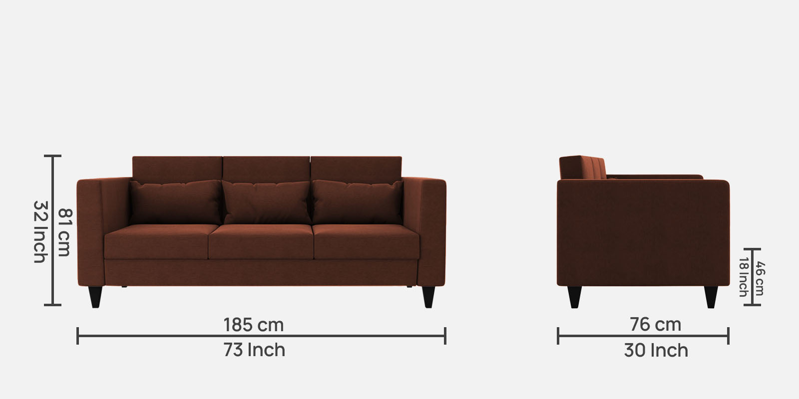 Nipul Fabric 3 Seater Sofa In Coffee Brown Colour - Febonic Living