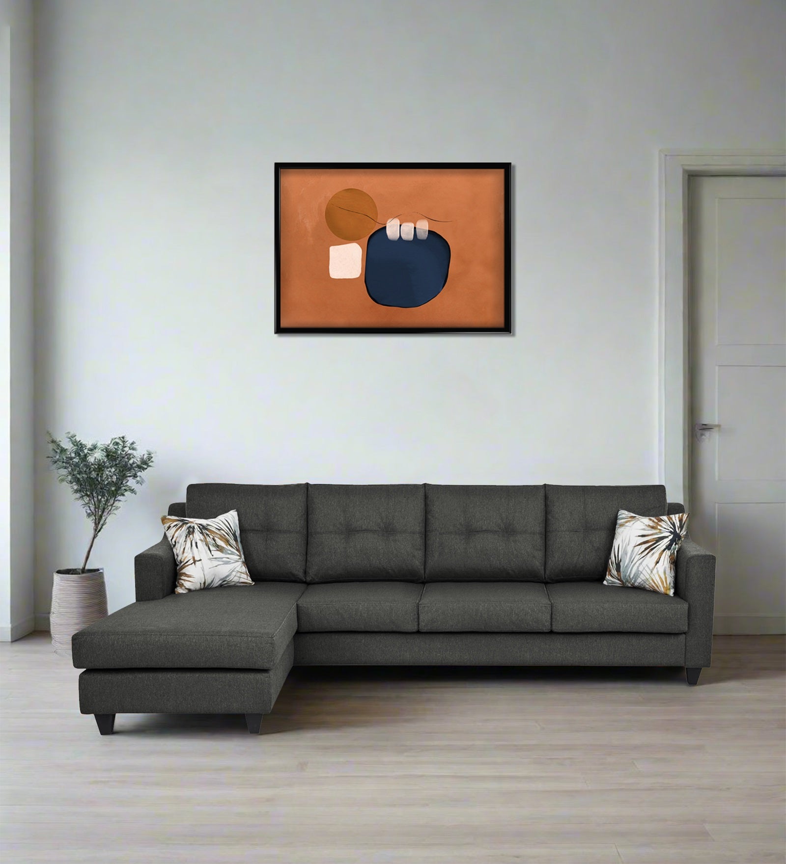 Welly Fabric RHS Sectional Sofa (3+Lounger) In Charcoal Grey Colour - Febonic Living