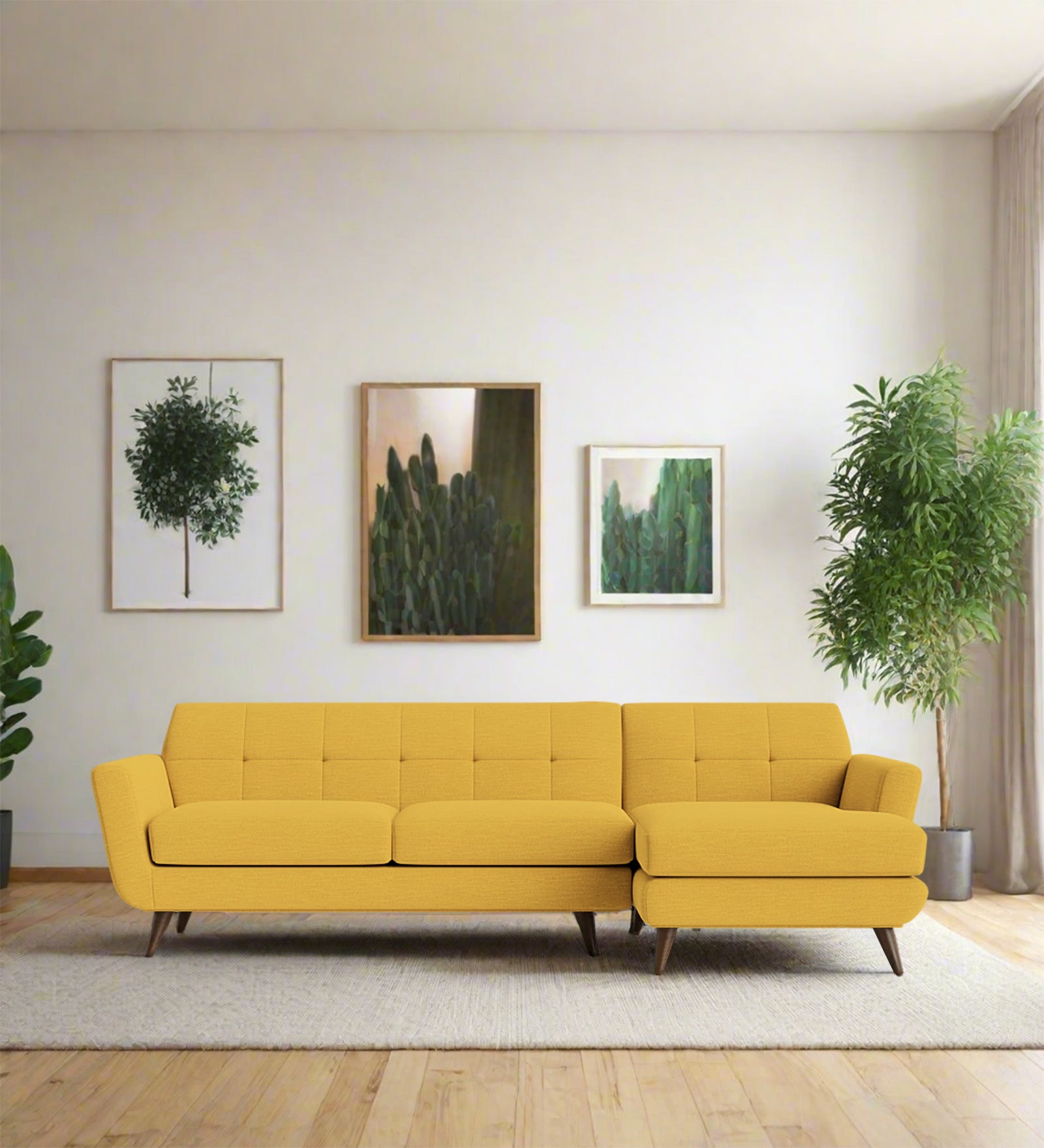 Jasmin Fabric LHS Sectional Sofa (3+ Lounger) In (3+ Lounger) Bold Yellow Colour - Febonic Living