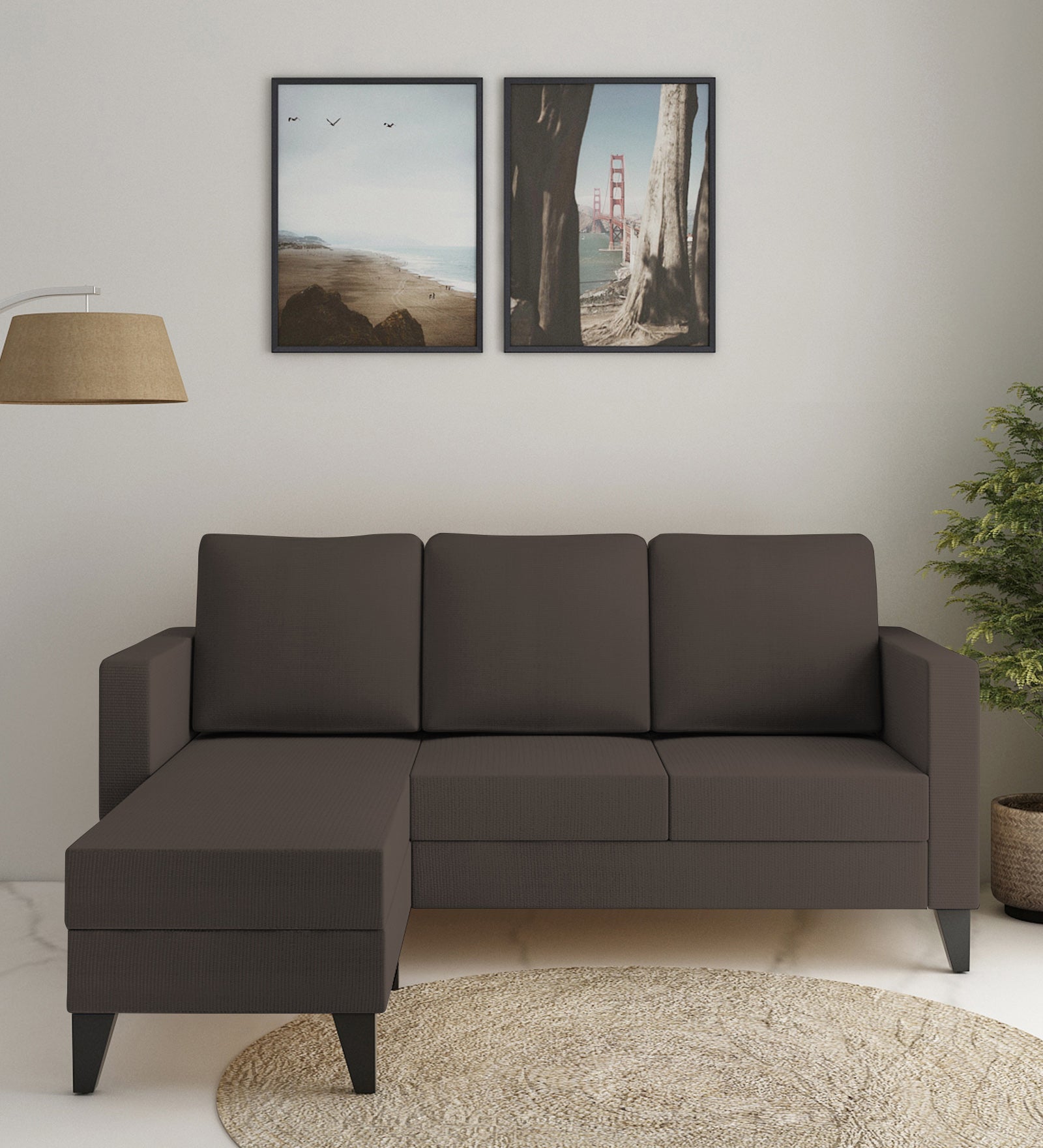 Nori Fabric RHS Sectional Sofa (2+Lounger) In Caspa Brown Colour - Febonic Living