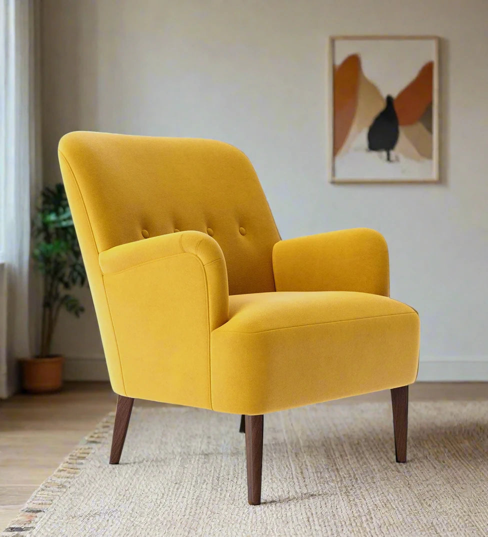 Zews Velvet Fabric Arm Chair In Safforn Yellow Colour - Febonic Living