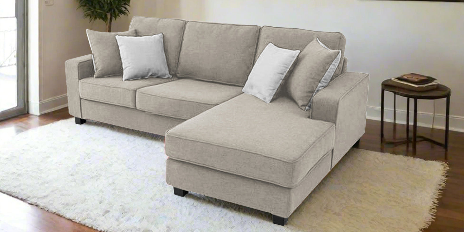 Ladybug Fabric LHS Sectional Sofa (2+Lounger) In Ash Grey Colour - Febonic Living