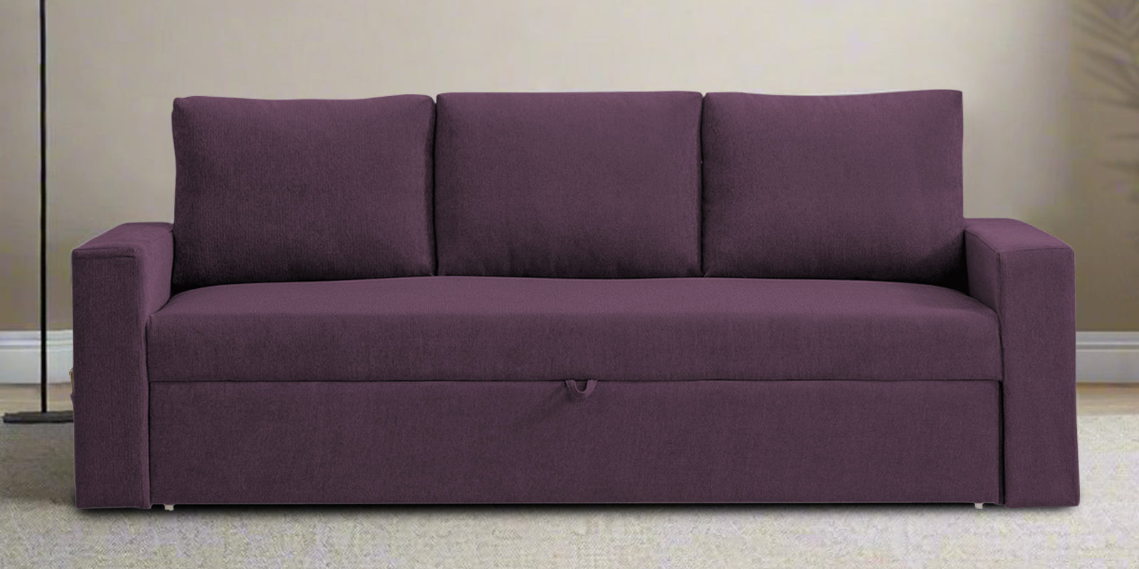 Kara Fabric 3 Seater Pull Out Sofa Cum Bed In Greek Purple Colour - Febonic Living