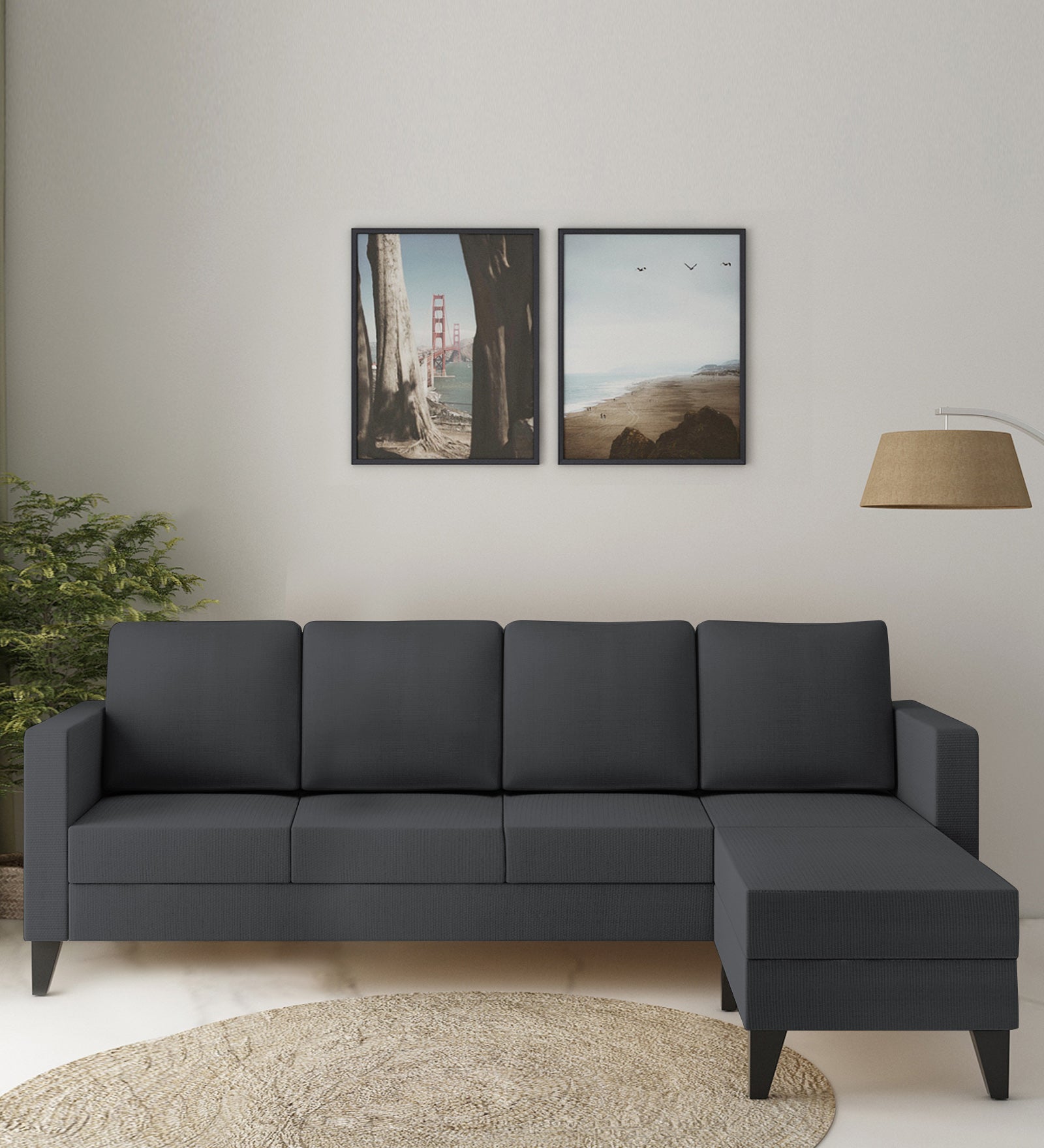 Nori Fabric LHS Sectional Sofa (3+Lounger) In Maba Grey Colour - Febonic Living