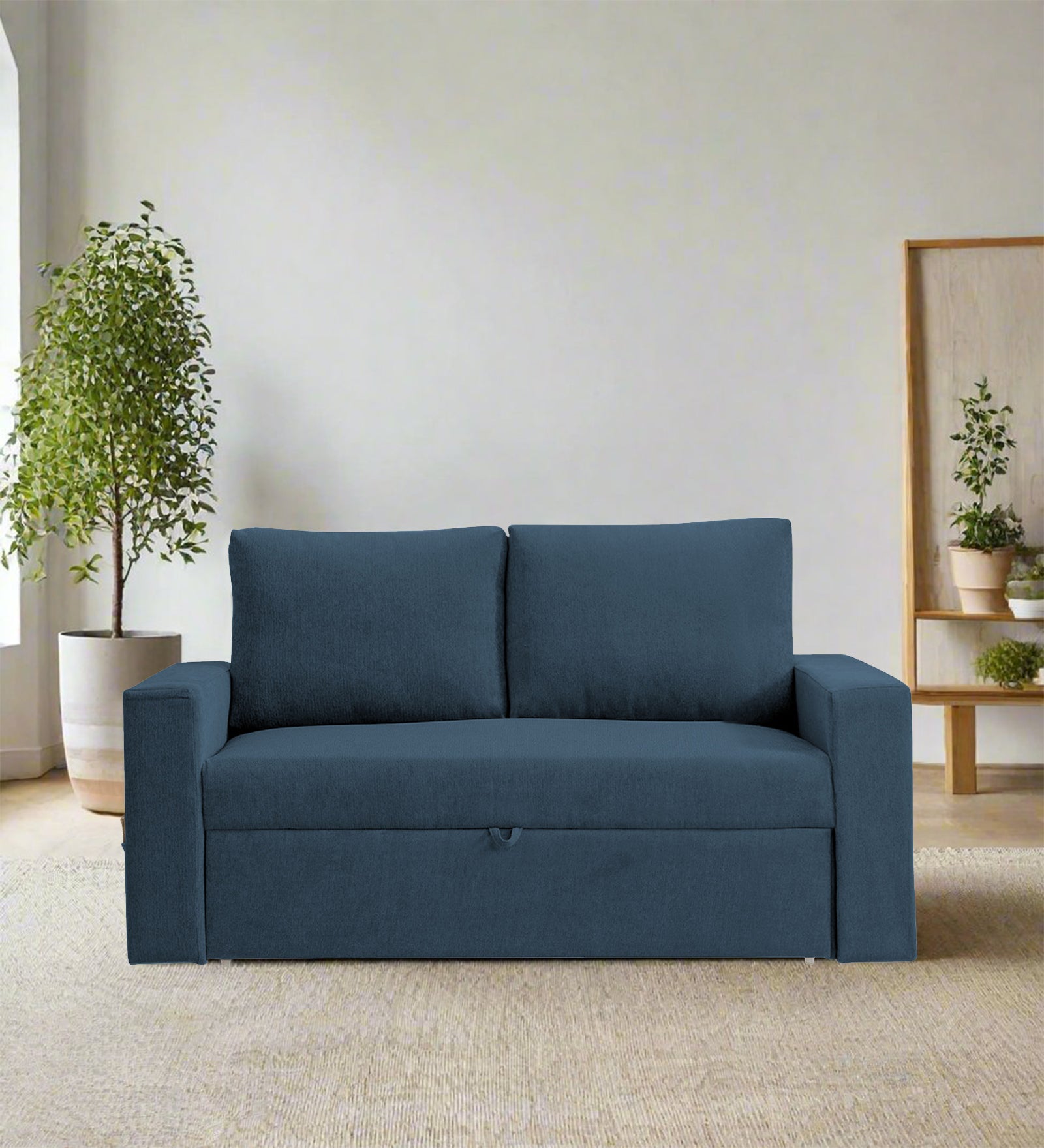 Kara Fabric 2 Seater Pull Out Sofa Cum Bed In Light Blue Colour - Febonic Living
