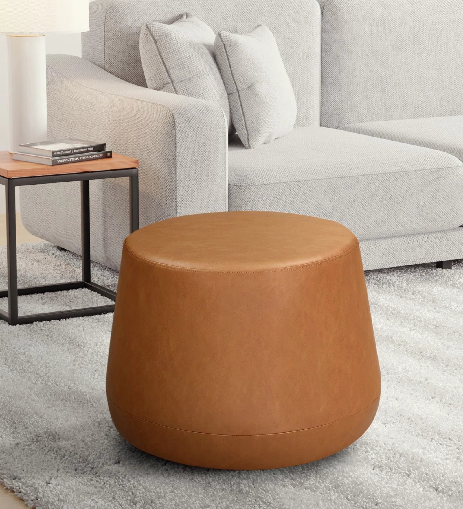 Grass Leatherette Pouffe In Cinnamon Brown Colour - Febonic Living