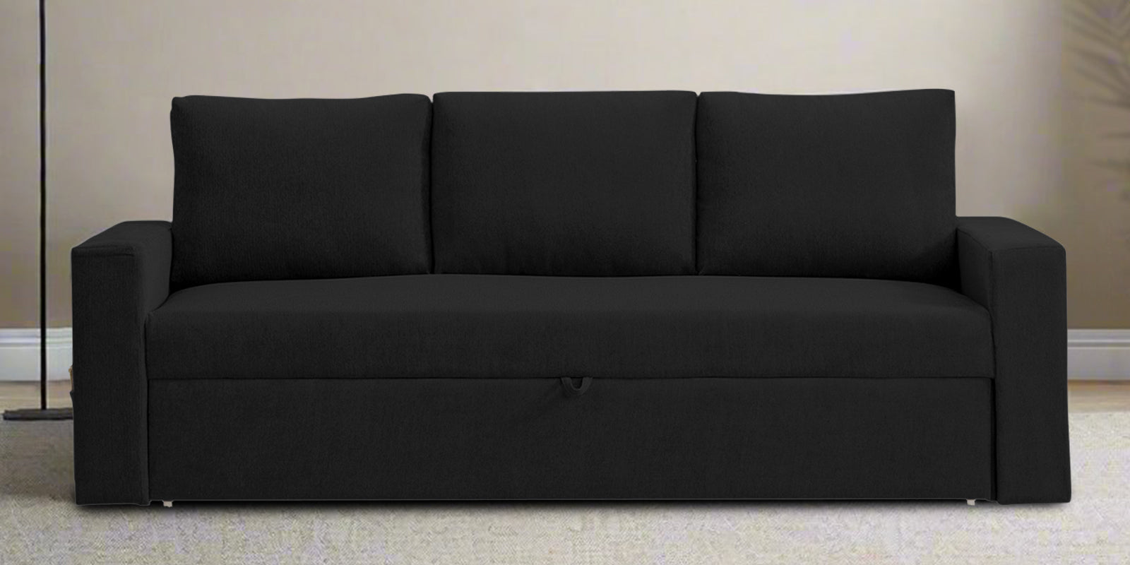 Kara Fabric 3 Seater Pull Out Sofa Cum Bed In Zed Black Colour - Febonic Living