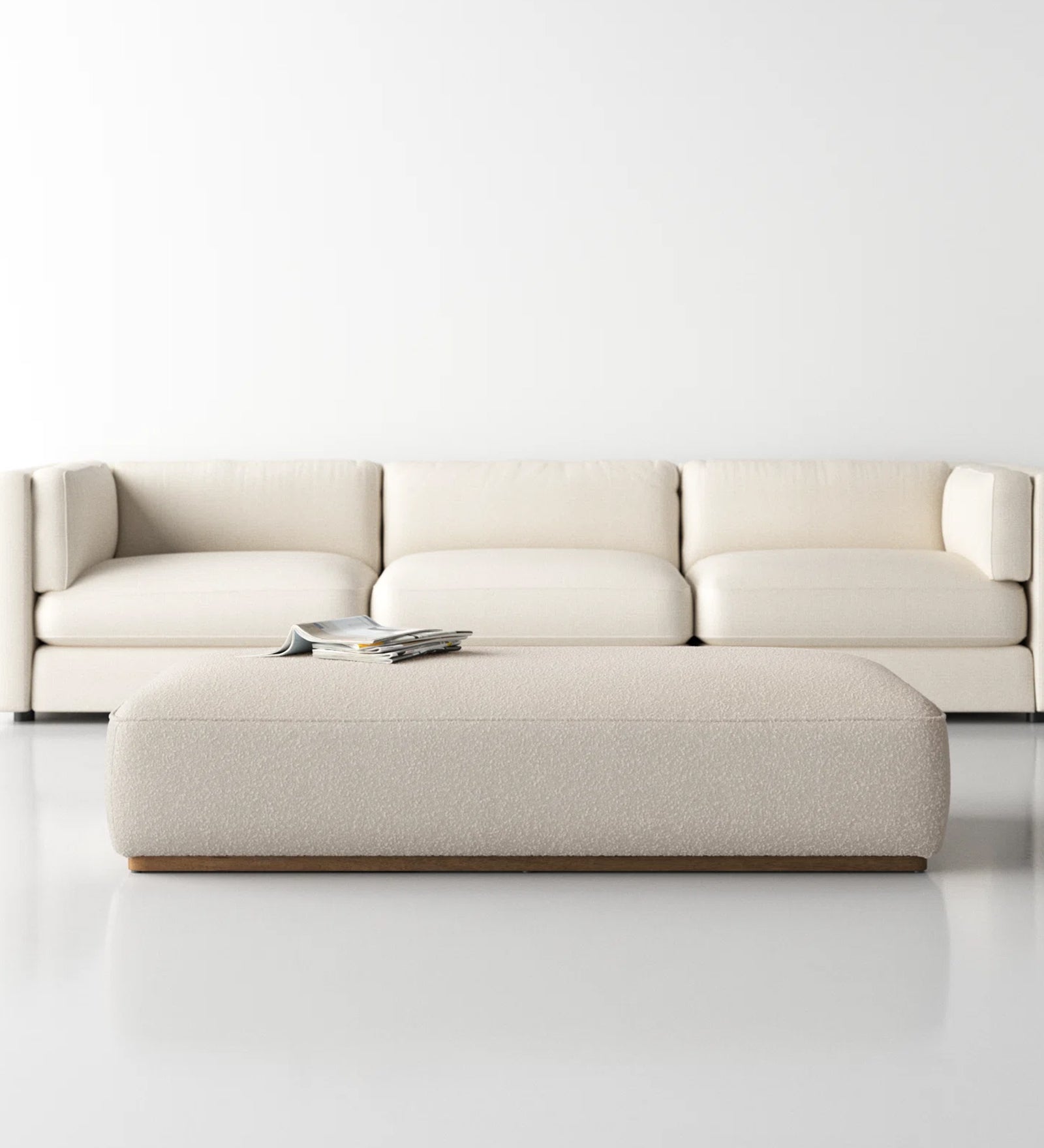 Maxime Boucle Fabric Bench In Bright White Colour - Febonic Living