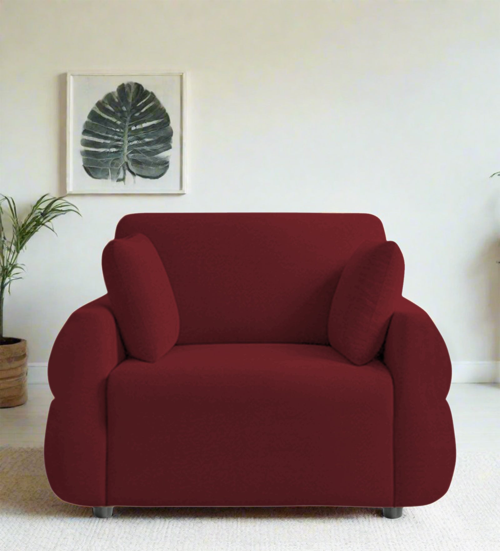 Jack Fabric 1 Seater Sofa In Blood Maroon Colour - Febonic Living