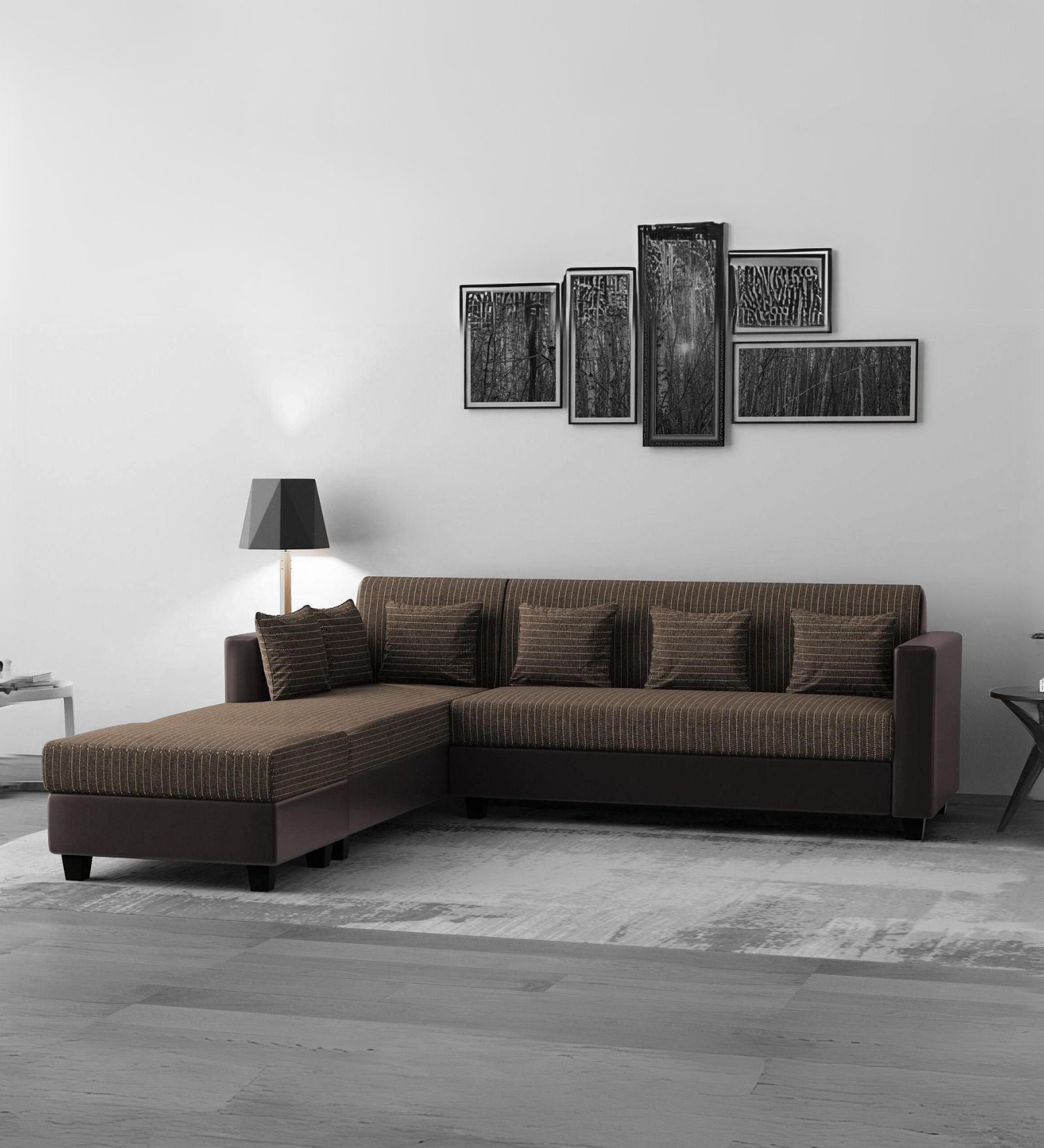 Baley Fabric RHS Sectional Sofa (3+Lounger) In Lama Brown Colour - Febonic Living