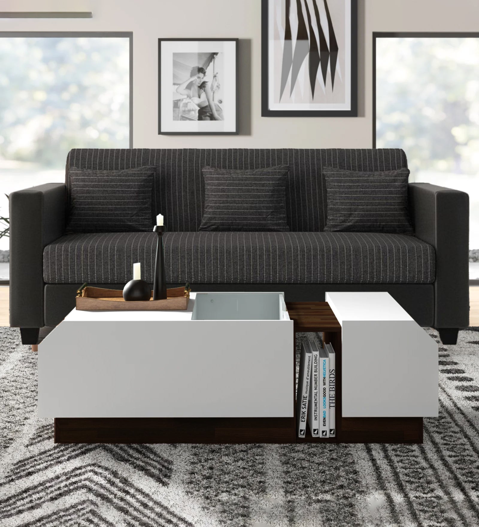 Pengu Coffee Table In Dark Wallnut & Frosty White Finish - Febonic Living