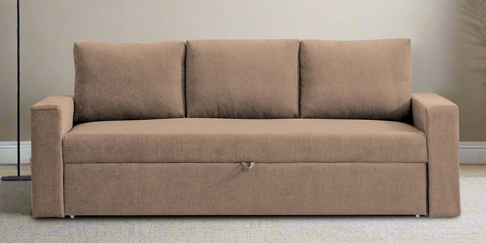 Kara Fabric 3 Seater Pull Out Sofa Cum Bed In Cookie Beige Colour - Febonic Living