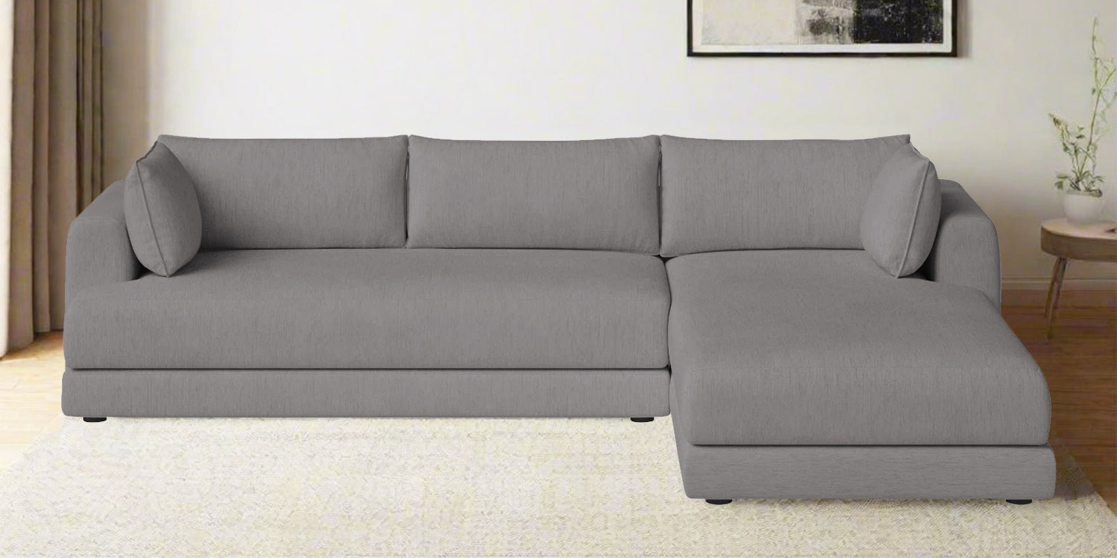 Ziggy Fabric LHS Sectional Sofa (3+Lounger) In Silver Grey Colour - Febonic Living