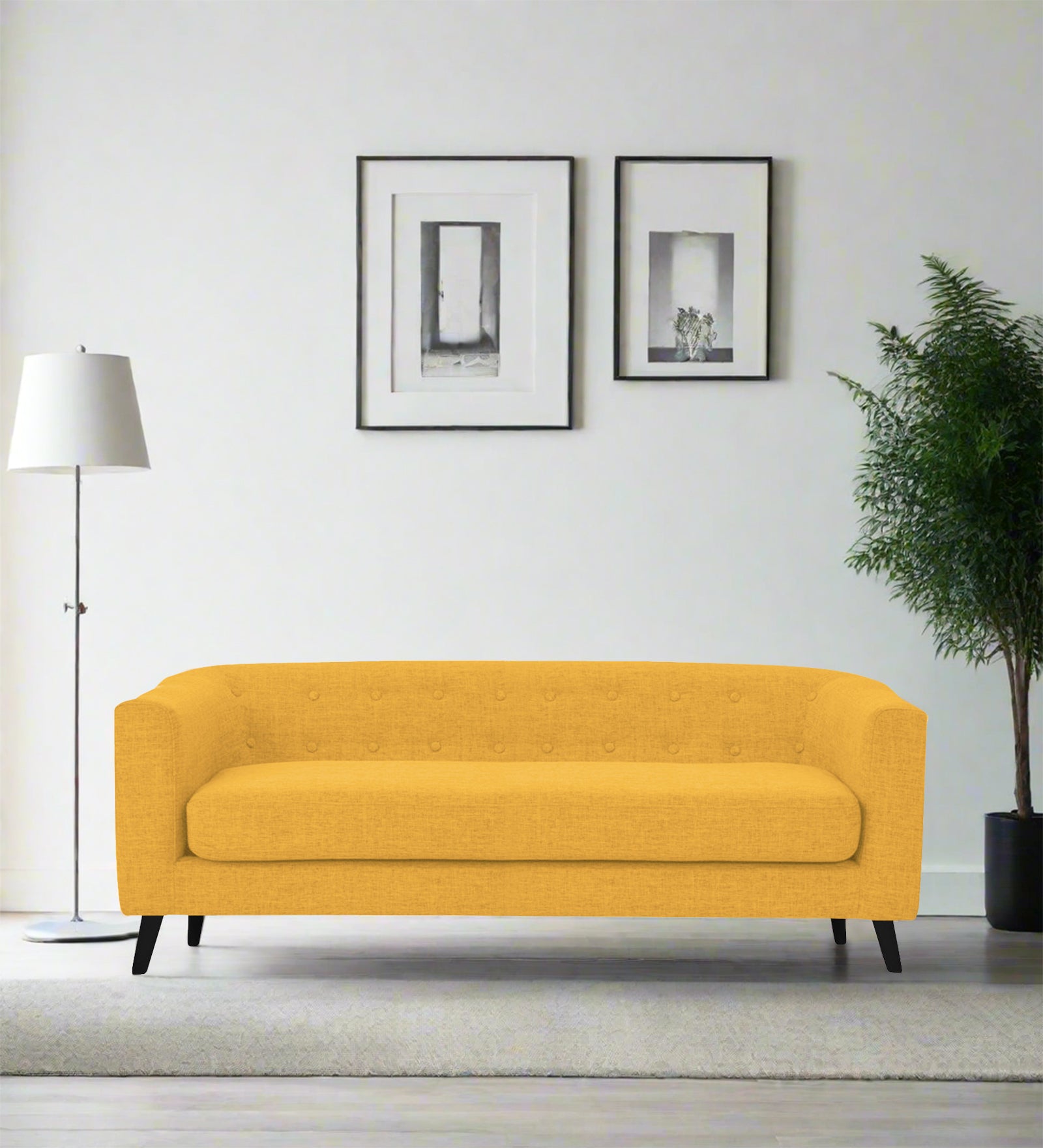 Casper Fabric 3 Seater Sofa In Bold Yellow Colour - Febonic Living
