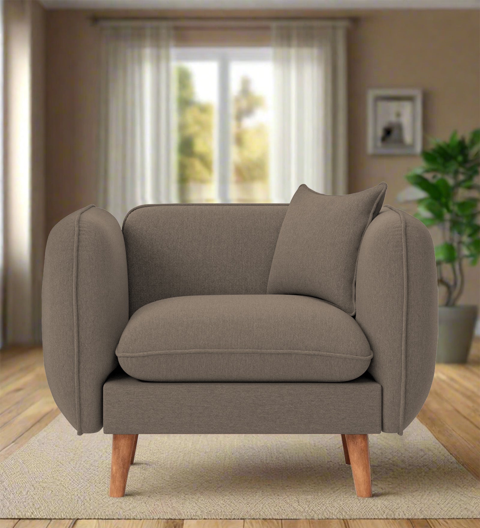 Reva Fabric 1 Seater Sofa In Hazel Beige Colour - Febonic Living