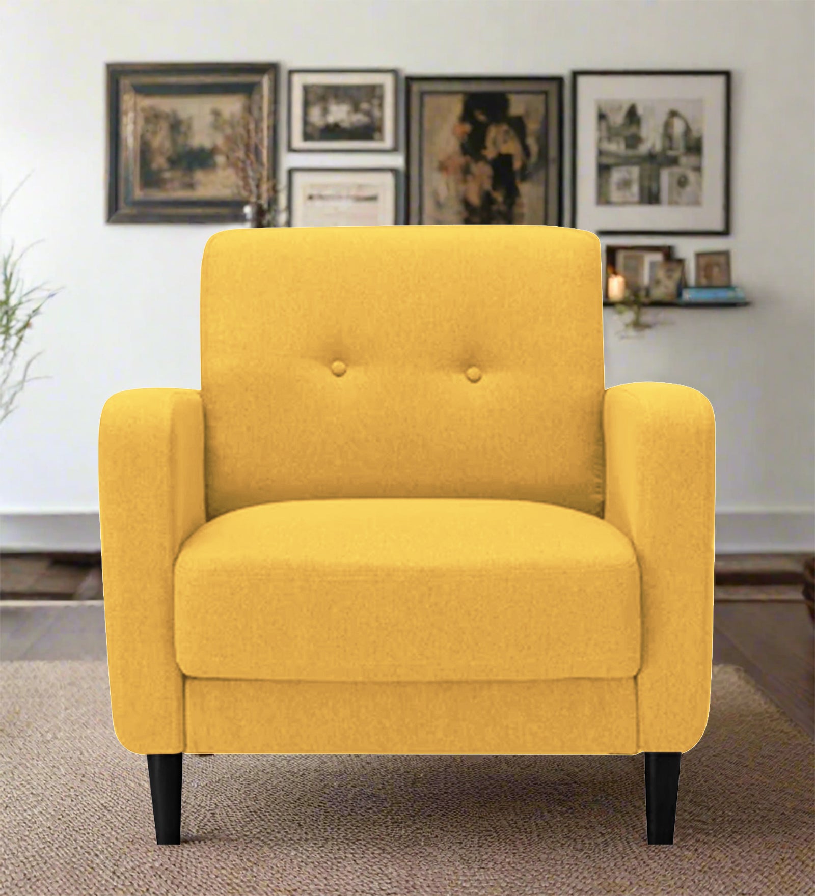 Marq Fabric 1 Seater Sofa In Bold Yellow Colour - Febonic Living