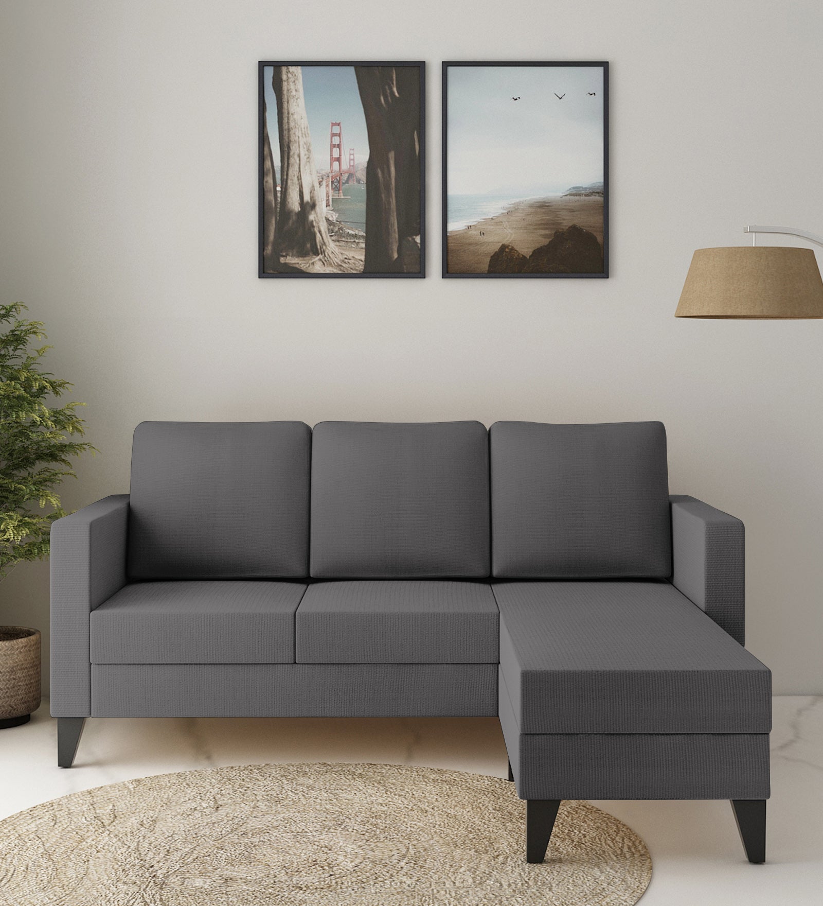 Nori Fabric LHS Sectional Sofa (2+Lounger) In Sudo Grey Colour - Febonic Living