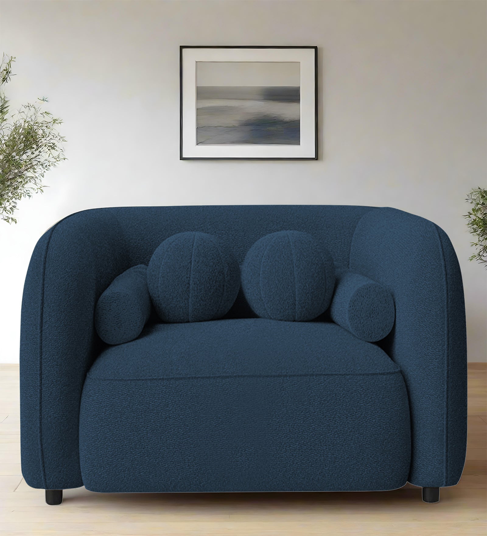 Corny Boucle Fabric 1 Seater Sofa In Classic Blue Colour - Febonic Living