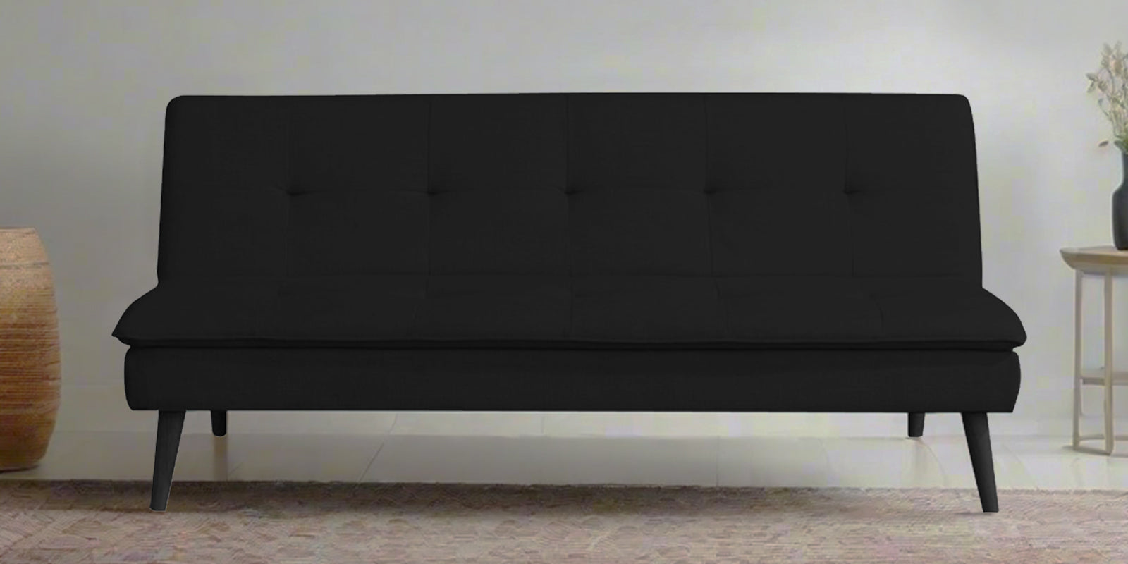 Toner Fabric 3 Seater Convertible Sofa Cum Bed In Zed Black Colour - Febonic Living