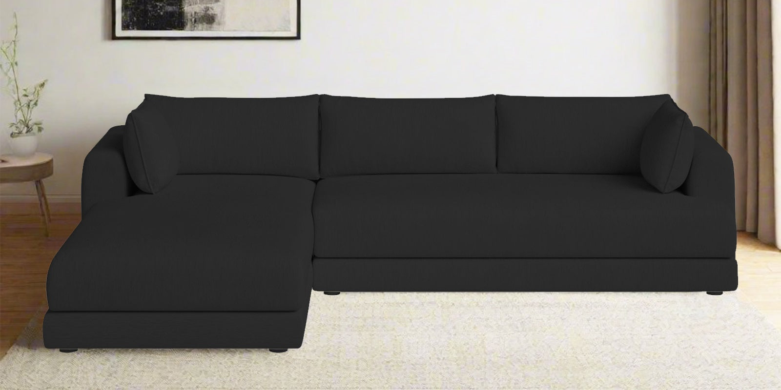 Ziggy Fabric RHS Sectional Sofa (3+Lounger) In Bitter Black Colour - Febonic Living
