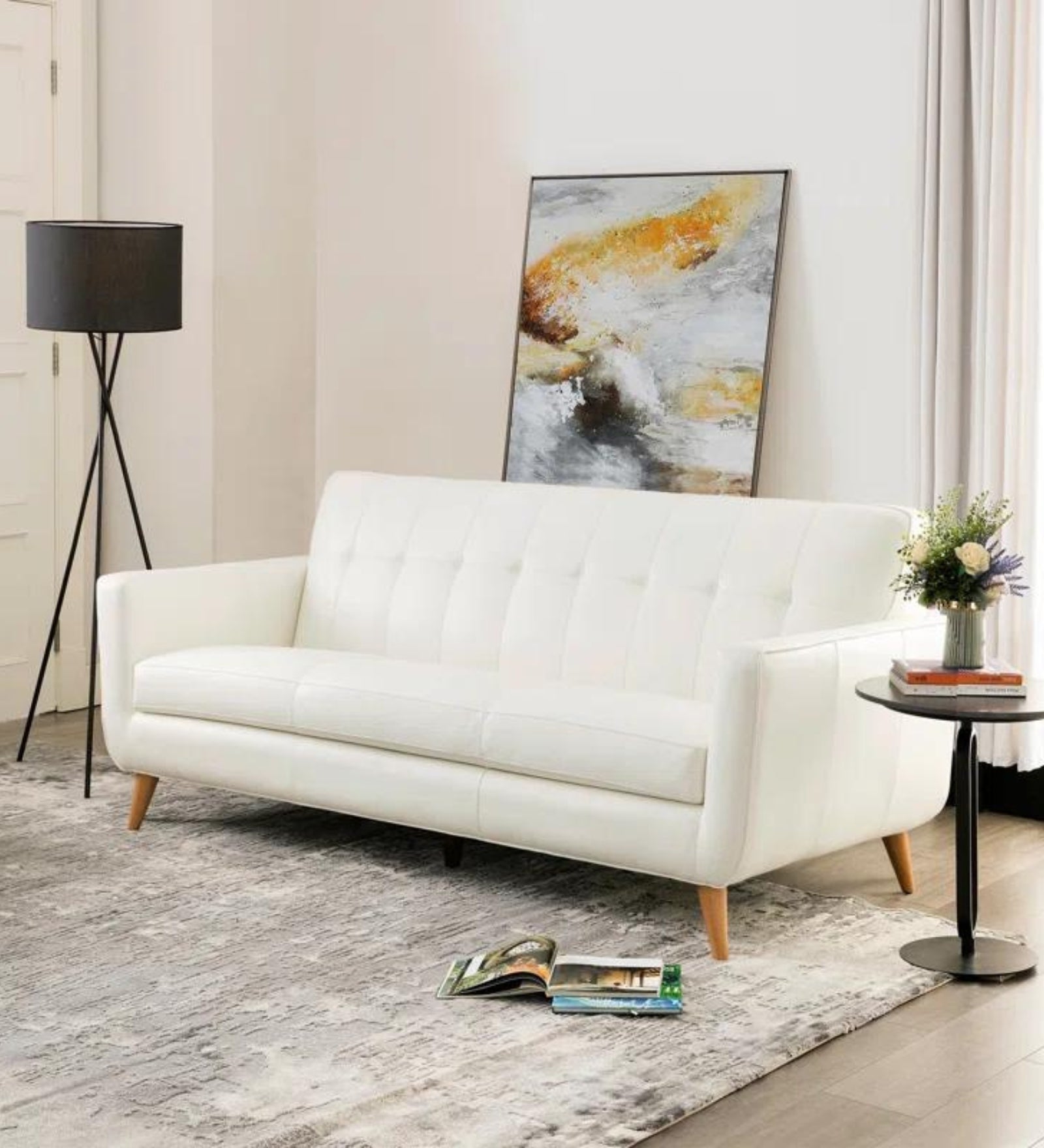Sunny Leatherette 3 Seater Sofa in White Finish
