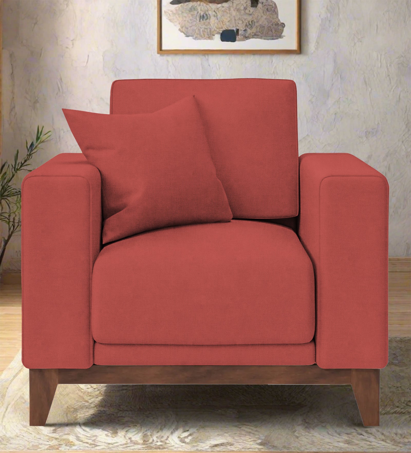 Luca Fabric 1 Seater Sofa In Salmon Pink Colour - Febonic Living