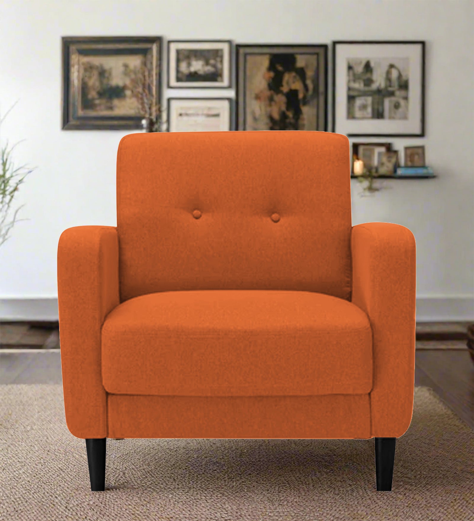 Marq Fabric 1 Seater Sofa In  Vivid Orange Colour - Febonic Living