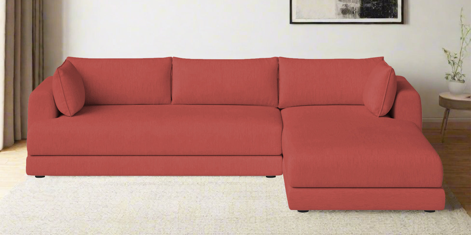 Ziggy Fabric LHS Sectional Sofa (3+Lounger) In Salmon Pink Colour - Febonic Living