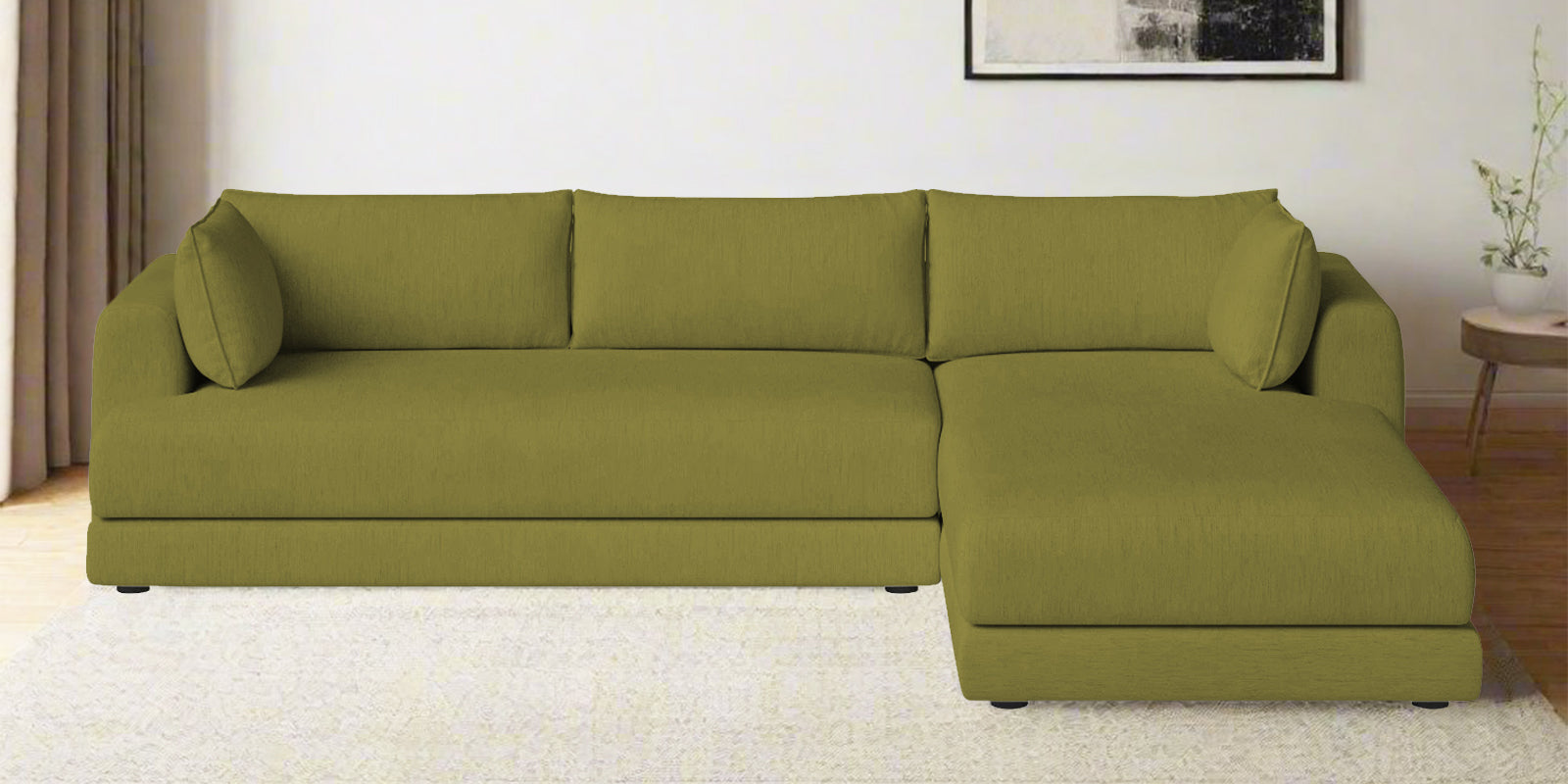 Ziggy Fabric LHS Sectional Sofa (3+Lounger) In Kelly Green Colour - Febonic Living